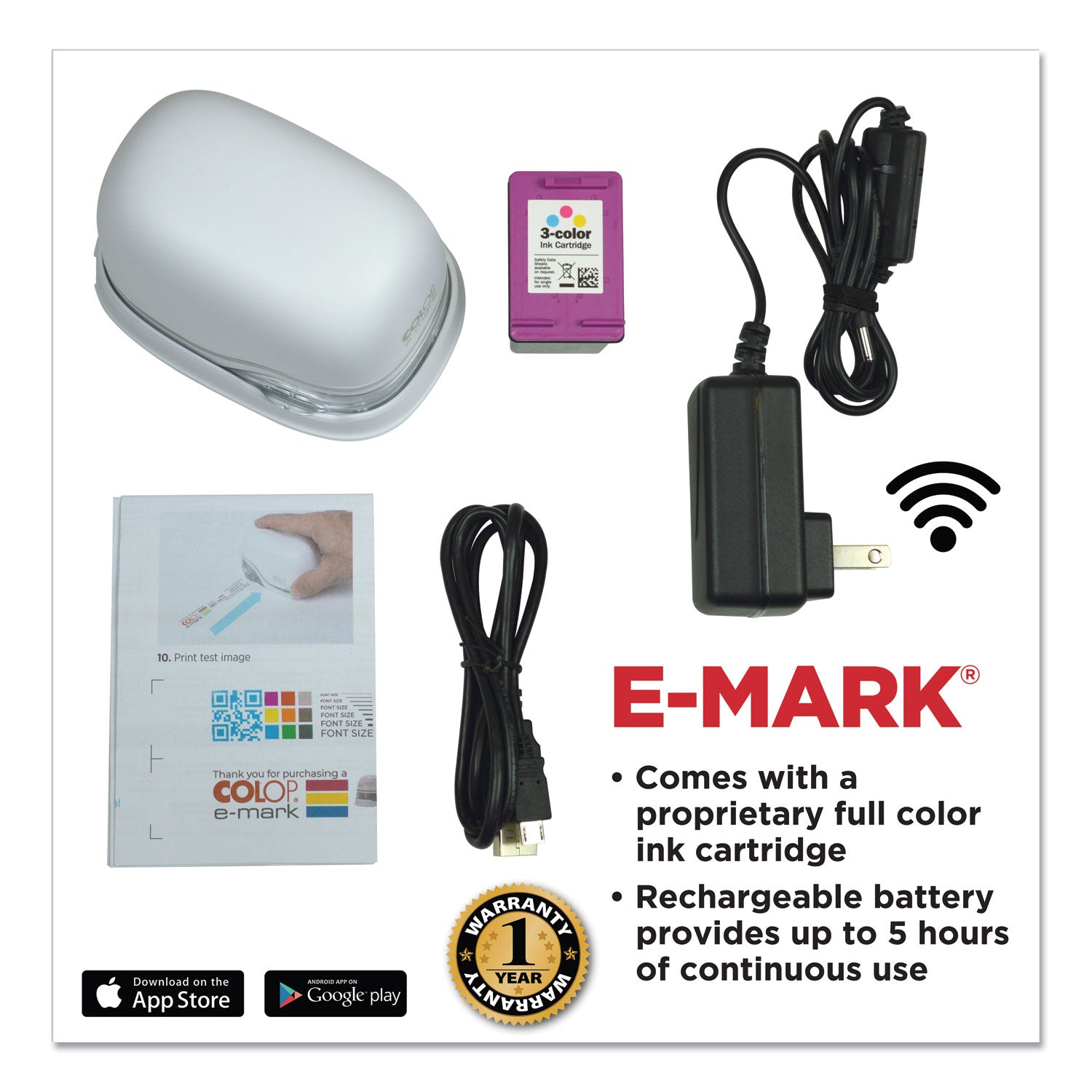 Colop® e-mark Digital Marking Device, Customizable Size And Message With Images, White