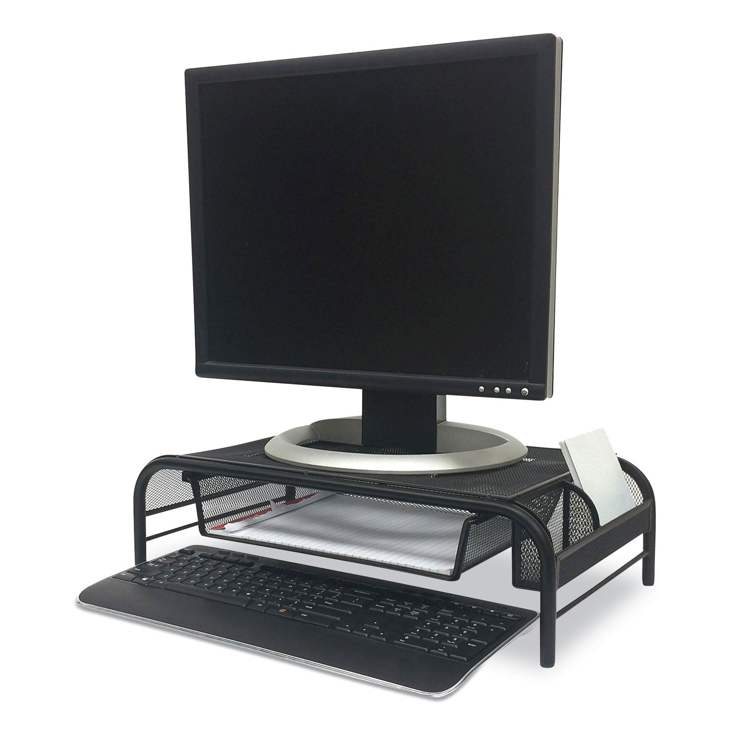 Mind Reader Raise Metal Mesh Monitor Stand With Drawer, 20" X 11.5" X 5.6", Black, Supports 25 Lbs