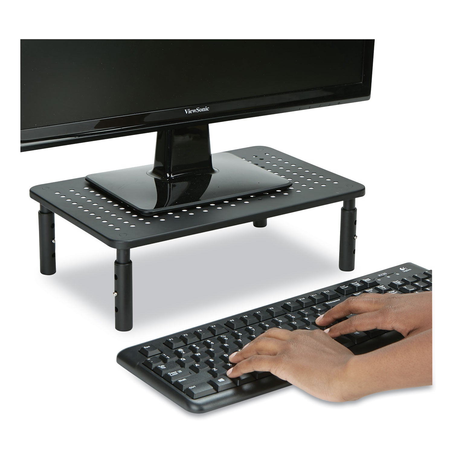 Mind Reader Adjustable Rectangular Monitor Stand, 14" x 9" x 3.25" to 5.25", Black, Supports 44 lbs