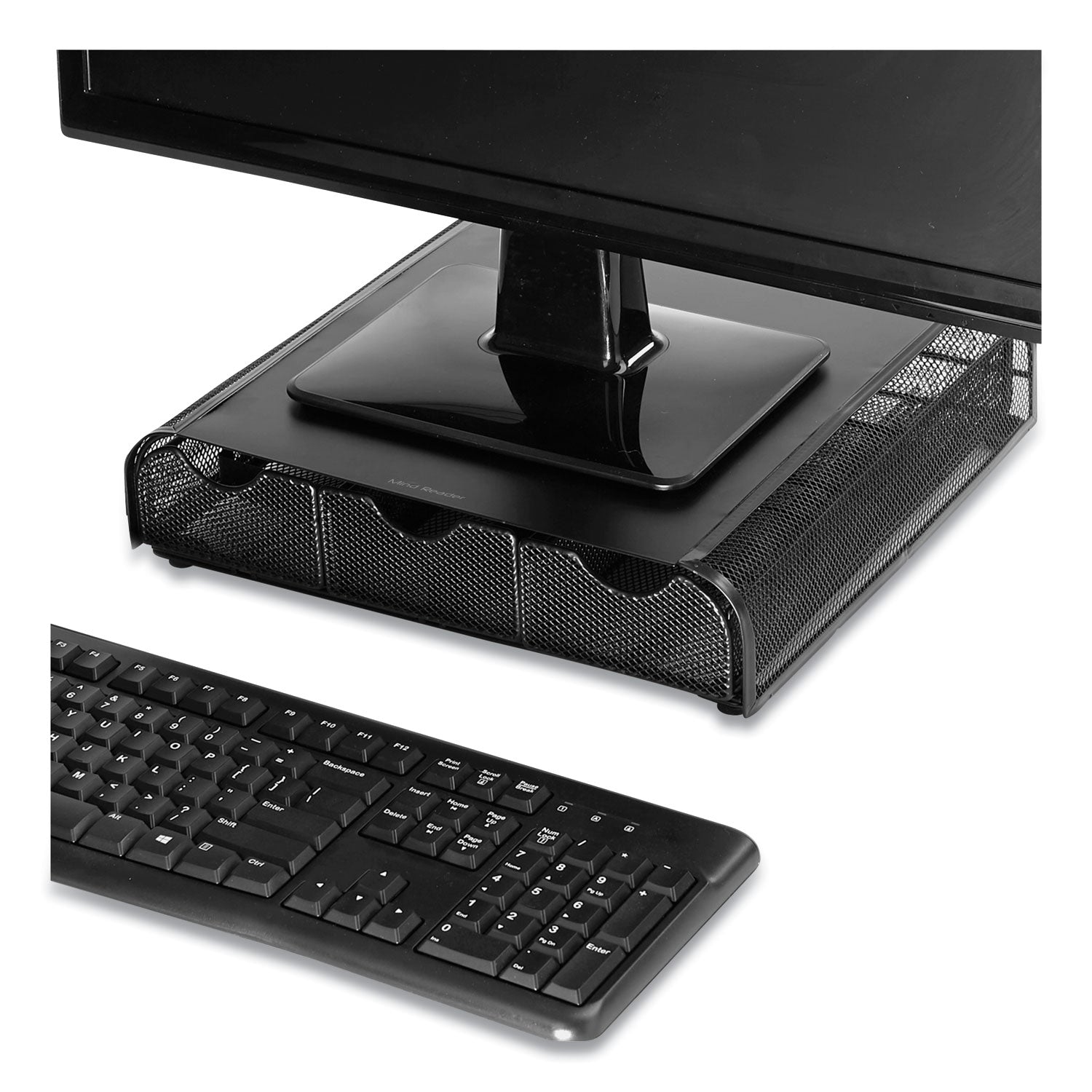 Mind Reader Perch Monitor Stand and Desk Organizer, 13" x 12.5" x 3", Black