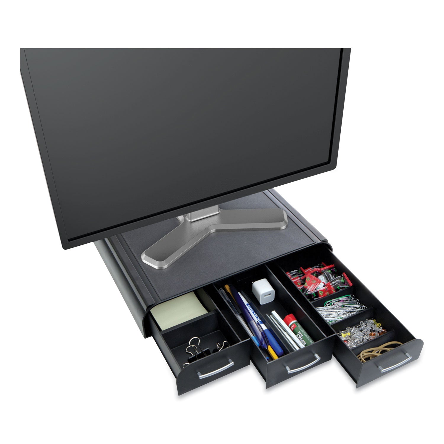 Mind Reader Perch Monitor Stand and Desk Organizer, 13.46" x 12.87" x 2.72", Black/Silver