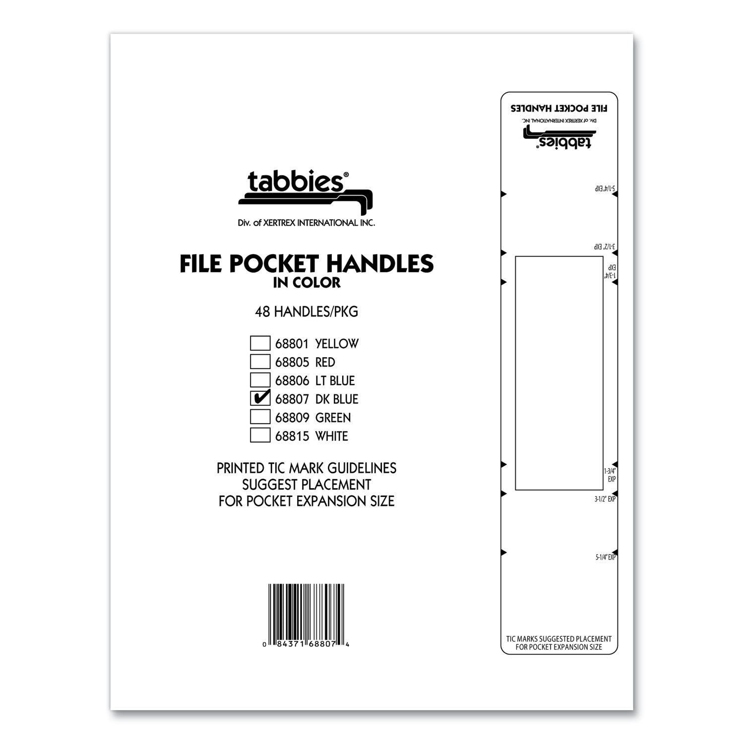 Tabbies® File Pocket Handles, 9.63 X 2, Dark Blue/white, 4/sheet, 12 Sheets/pack