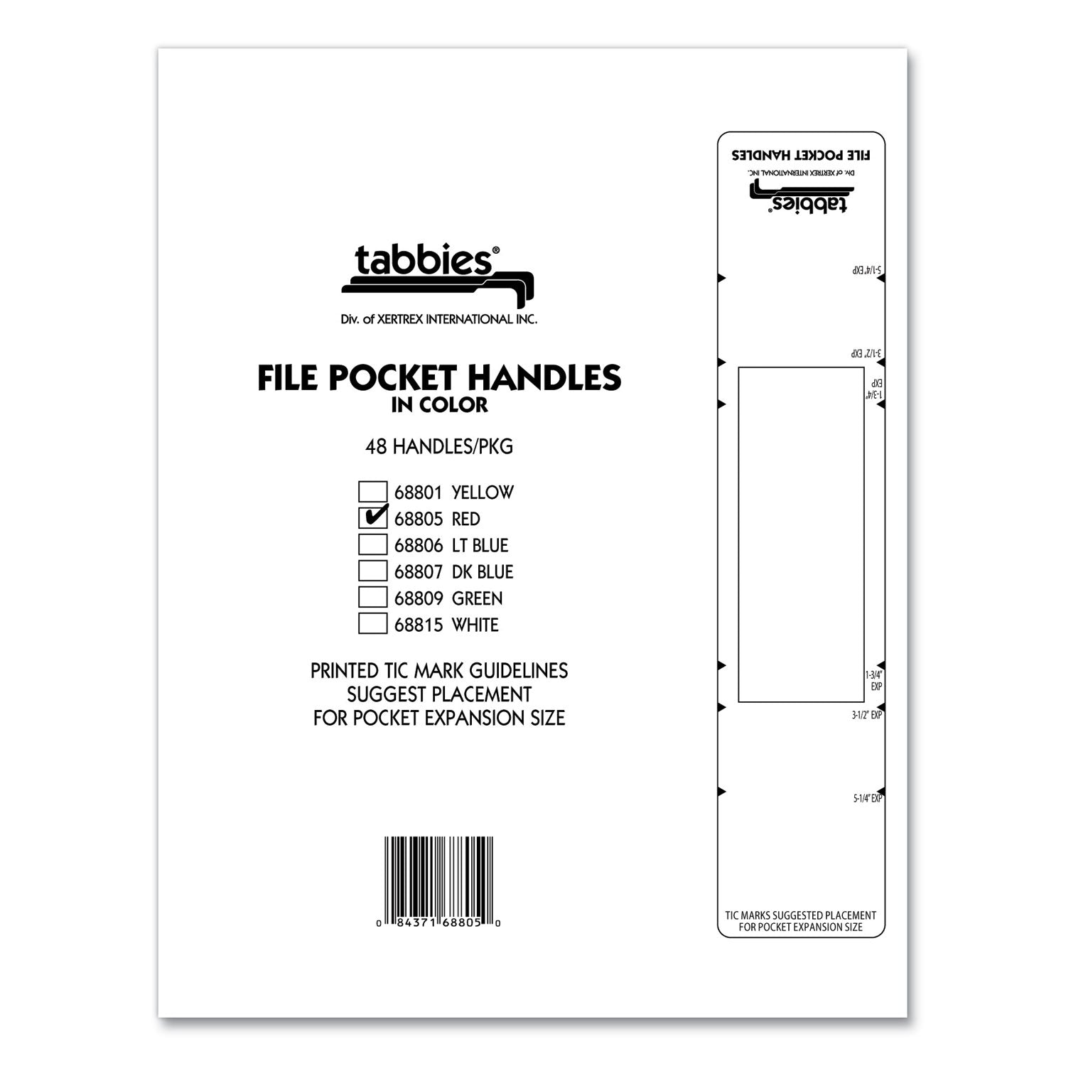 Tabbies® File Pocket Handles, 9.63 X 2, Red/white, 4/sheet, 12 Sheets/pack
