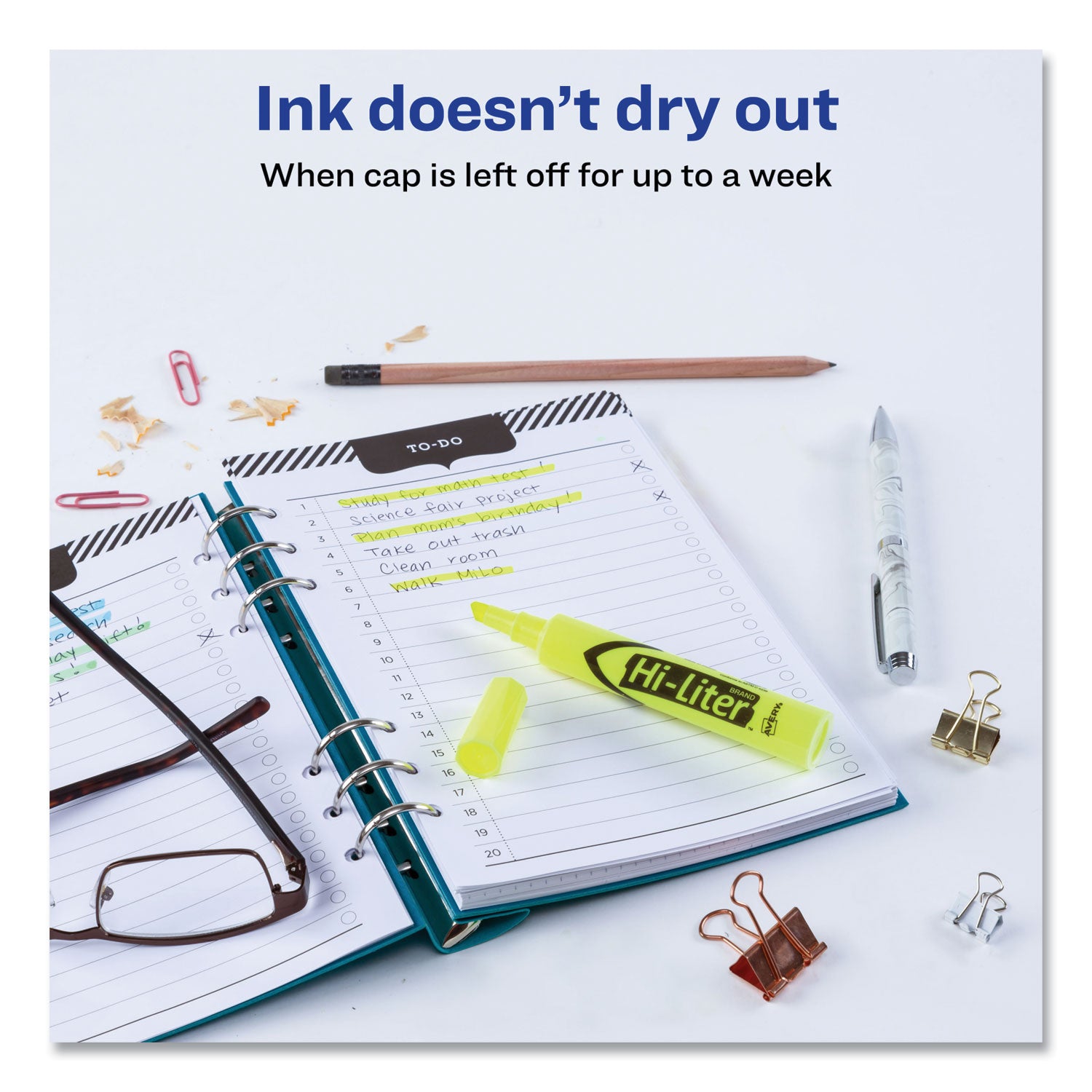 Avery® Hi-Liter Desk-Style Highlighters, Fluorescent Yellow Ink, Chisel Tip, Yellow/black Barrel, Dozen