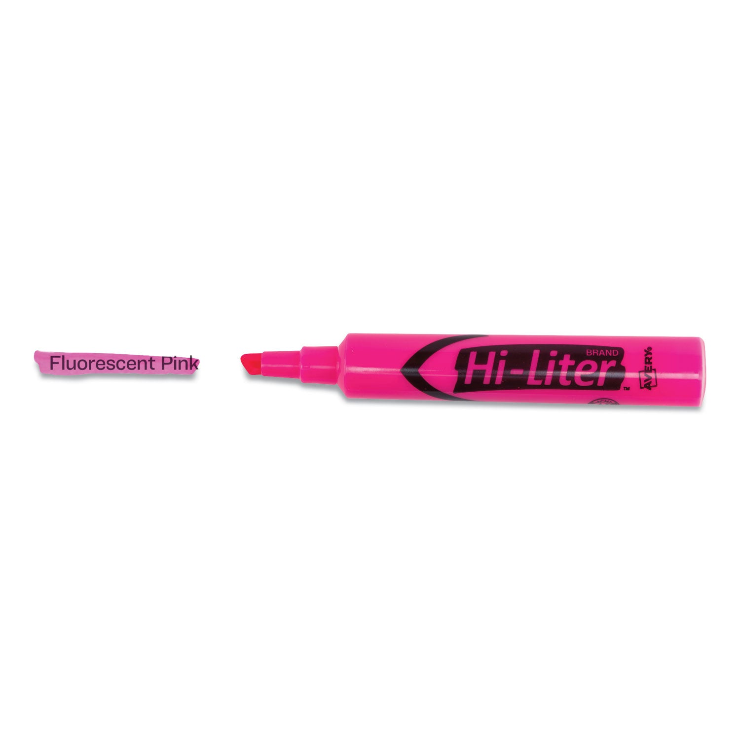 Avery® Hi-Liter Desk-Style Highlighters, Fluorescent Pink Ink, Chisel Tip, Pink/black Barrel, Dozen