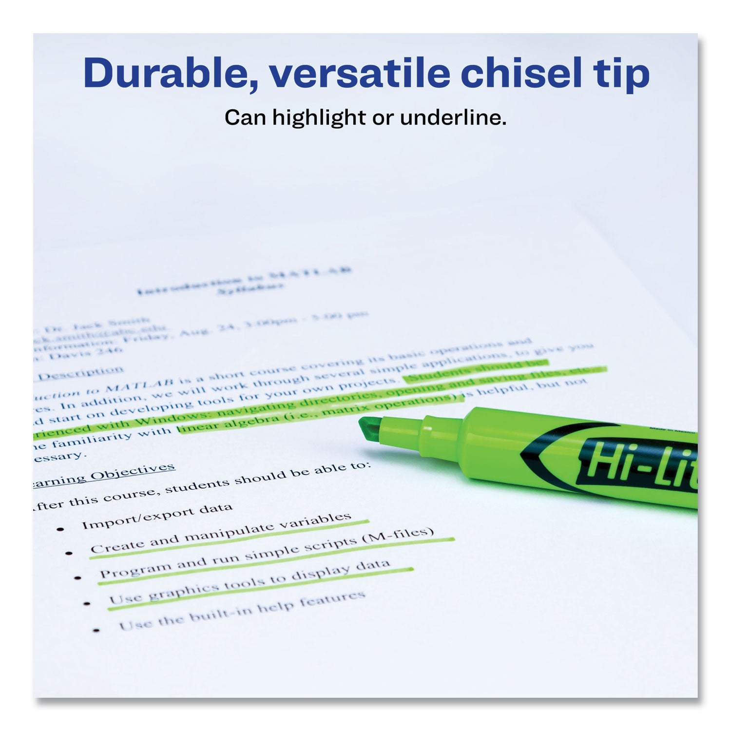 Avery® Hi-Liter Desk-Style Highlighters, Fluorescent Green Ink, Chisel Tip, Green/black Barrel, Dozen
