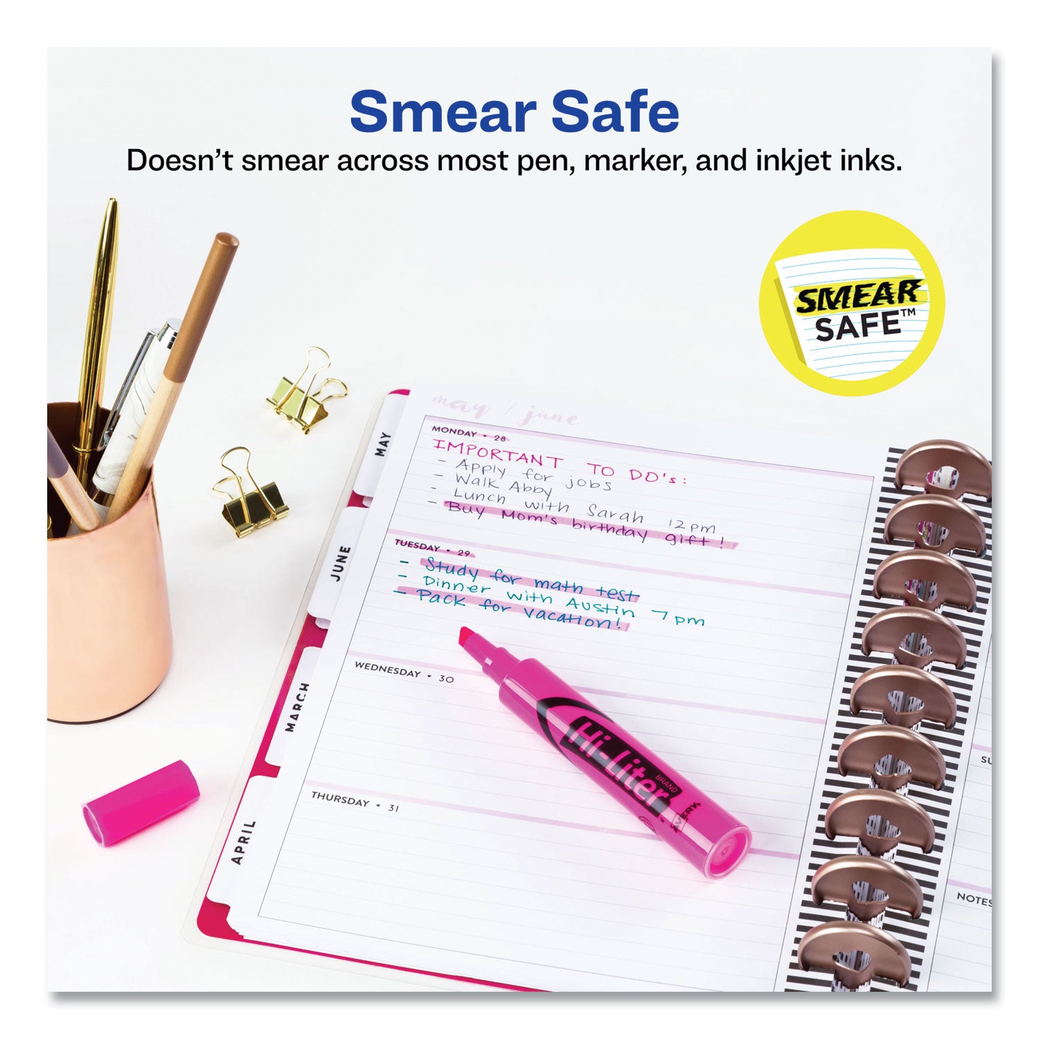 Avery® Hi-Liter Desk-Style Highlighters, Fluorescent Pink Ink, Chisel Tip, Pink/black Barrel, Dozen