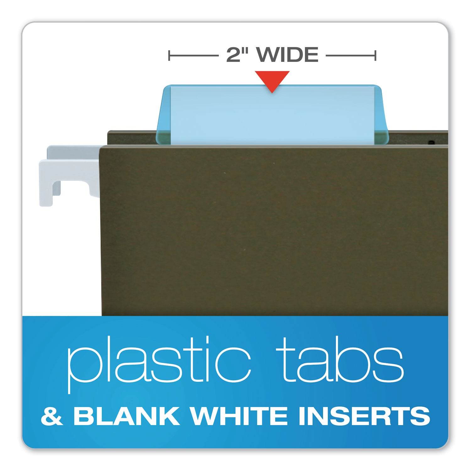 Pendaflex® Transparent Colored Tabs For Hanging File Folders, 1/5-Cut, Blue, 2" Wide, 25/Pack