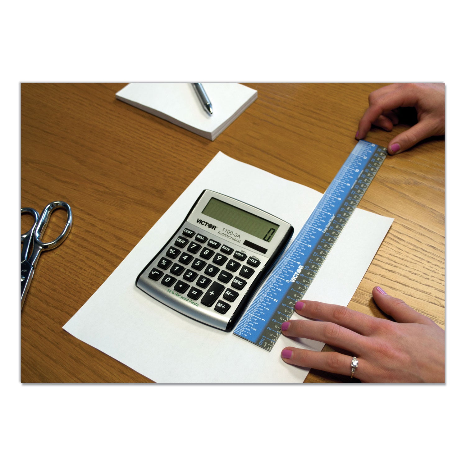 Victor® Easy Read Stainless Steel Ruler, Standard/metric, 12".5 Long, Blue