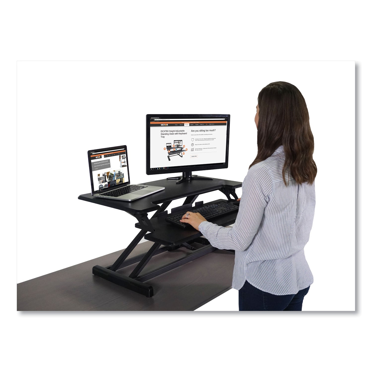 Victor® High Rise Height Adjustable Compact Standing Desk with Keyboard Tray, 32.5 x 25 x 19, Black