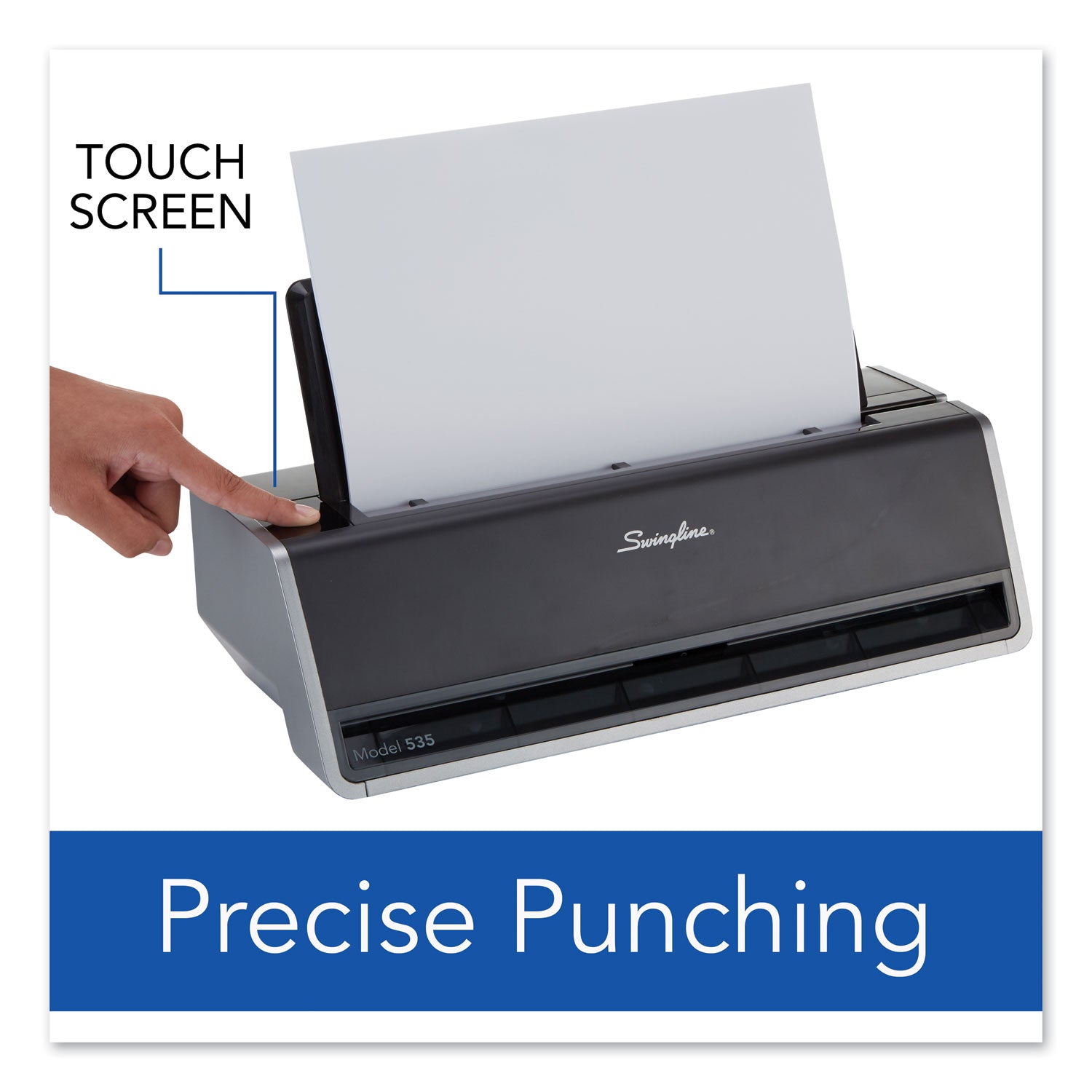 Swingline® 28-Sheet Commercial Electric Three-Hole Punch, 9/32" Holes, Black/silver