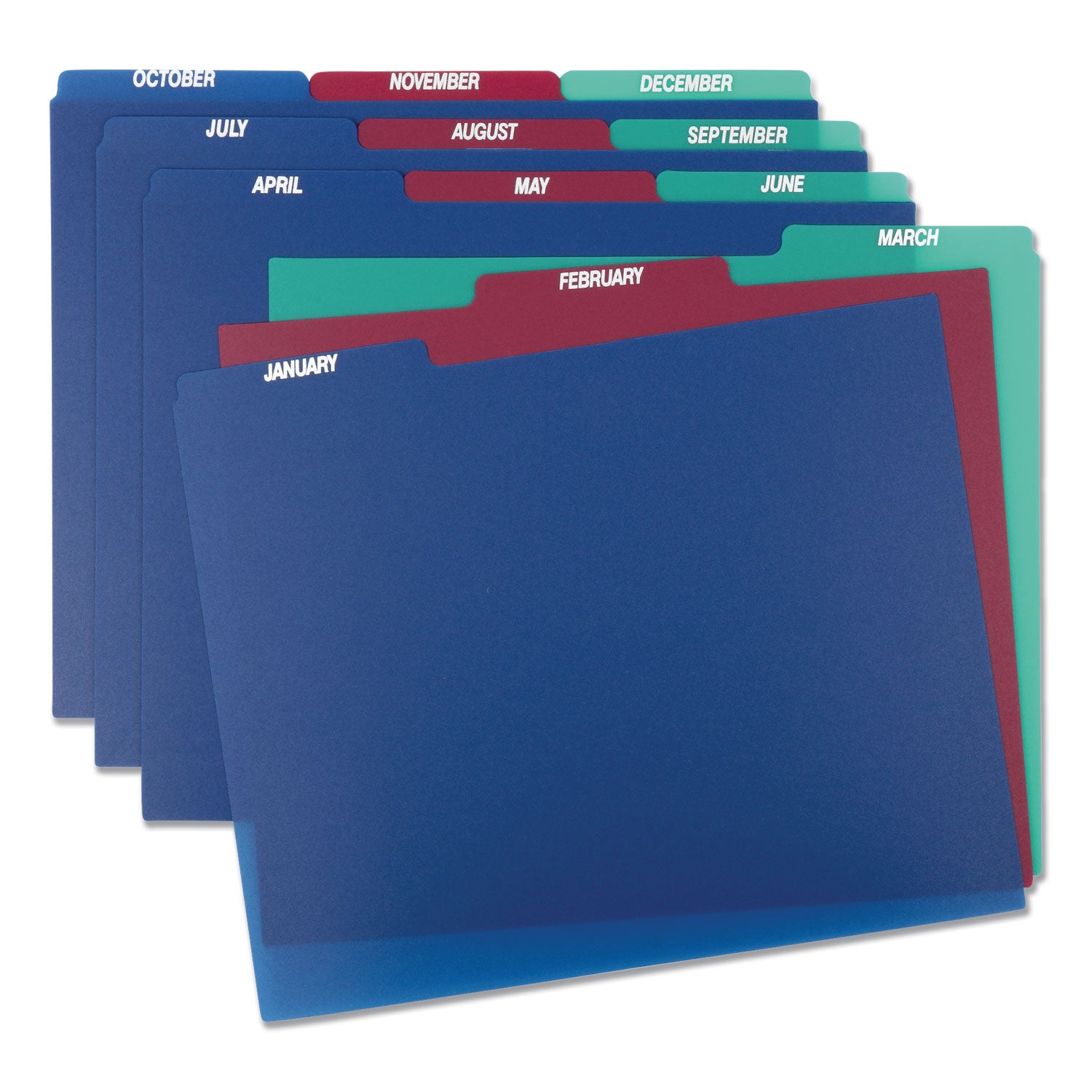 Pendaflex® Poly Top Tab File Guides, 1/3-Cut Top Tab, January To December, 8.5 X 11, Assorted Colors, 12/set