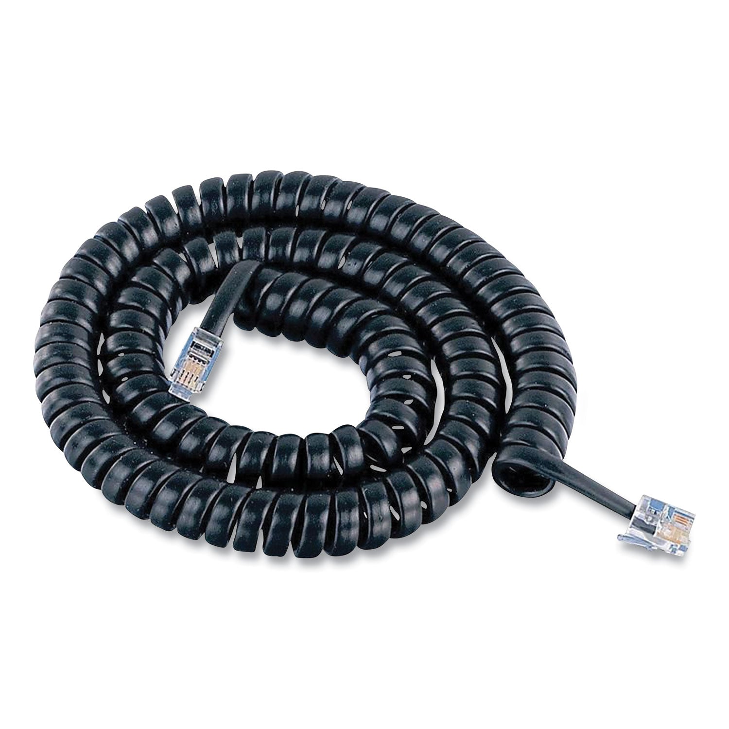 Power Gear Coiled Phone Cord, Plug/plug, 12 Ft, Black