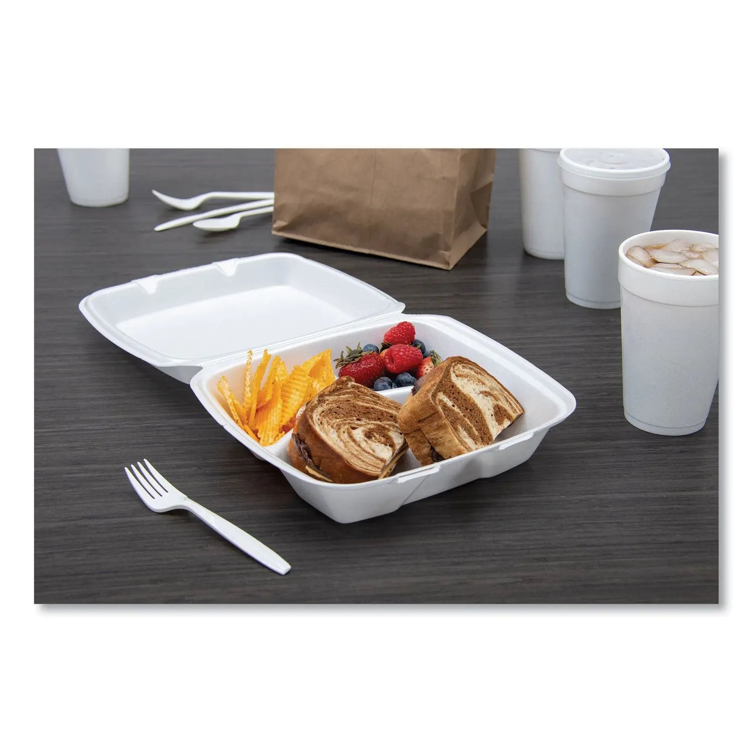 Foam Hinged Lid Containers, 3-Compartment, 8.38 x 7.78 x 3.25, 200/Carton Dart® Flipcost