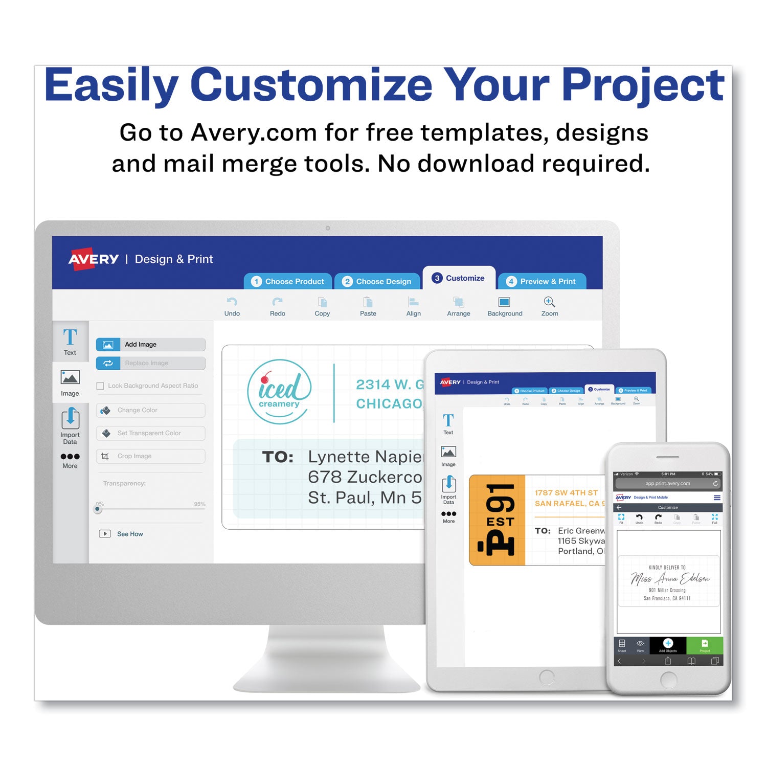 Avery® Easy Peel White Address Labels W/ Sure Feed Technology, Laser Printers, 1.33 X 4, White, 14/sheet, 250 Sheets/box