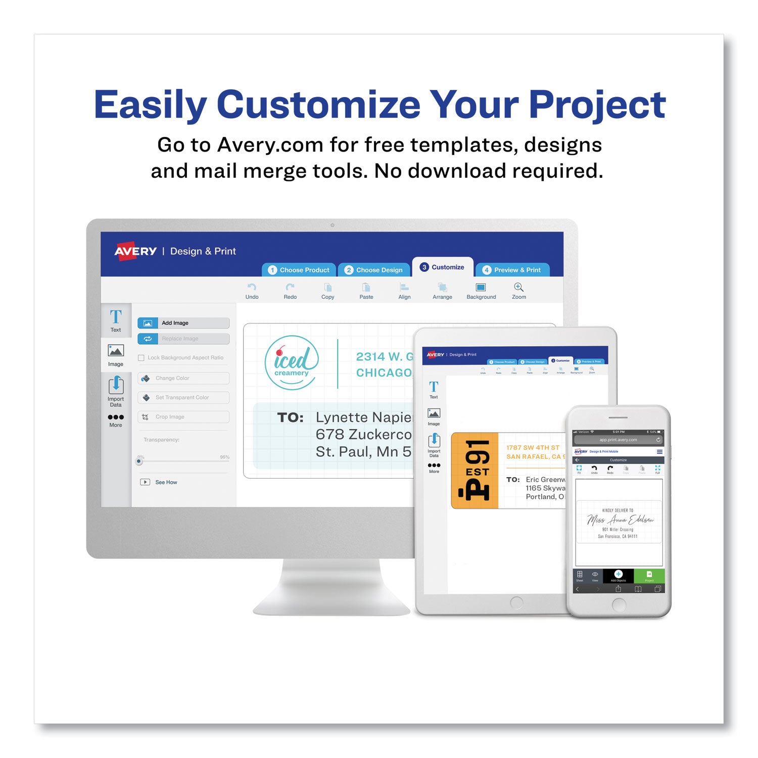Avery® Easy Peel White Address Labels W/ Sure Feed Technology, Inkjet Printers, 1 X 2.63, White, 30/sheet, 25 Sheets/pack
