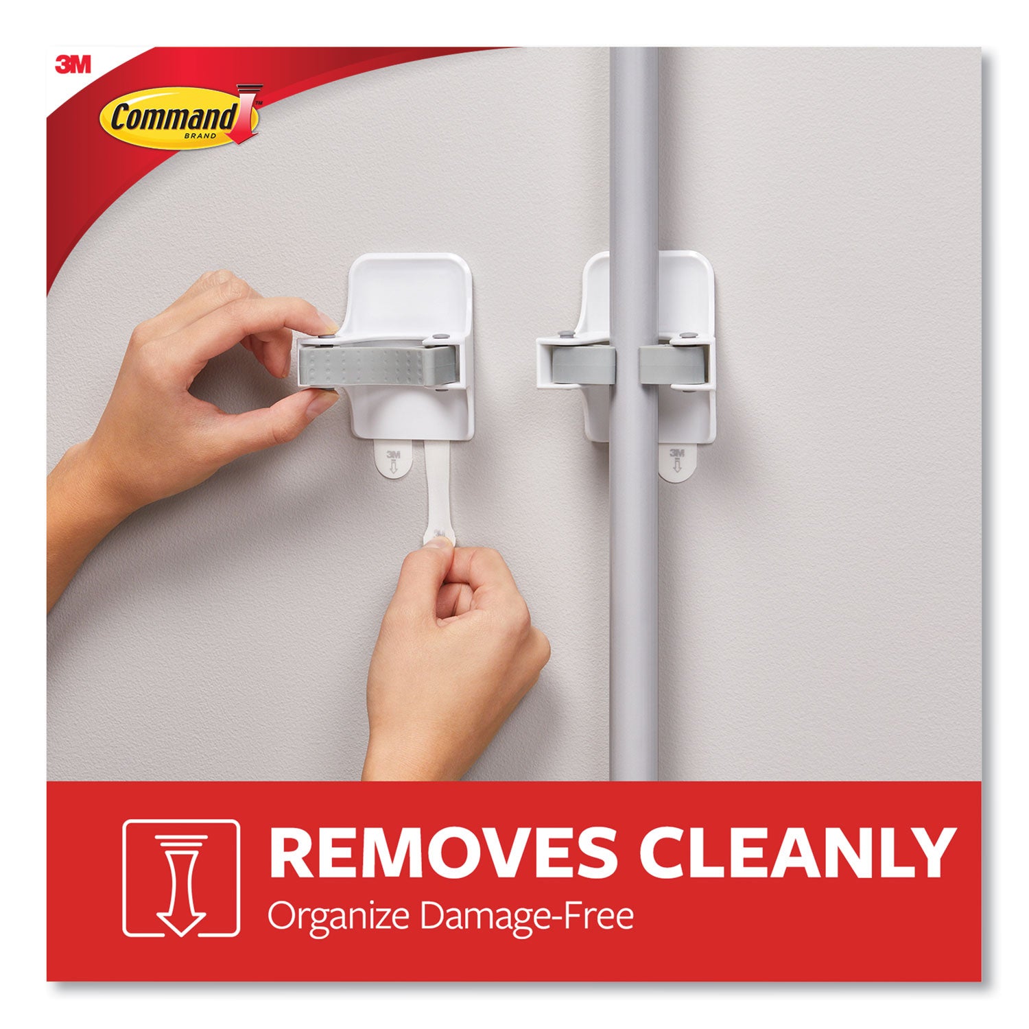 Command™ Broom Gripper, 3.12w X 1.85d X 3.34h, White/gray, 2 Grippers/4 Strips