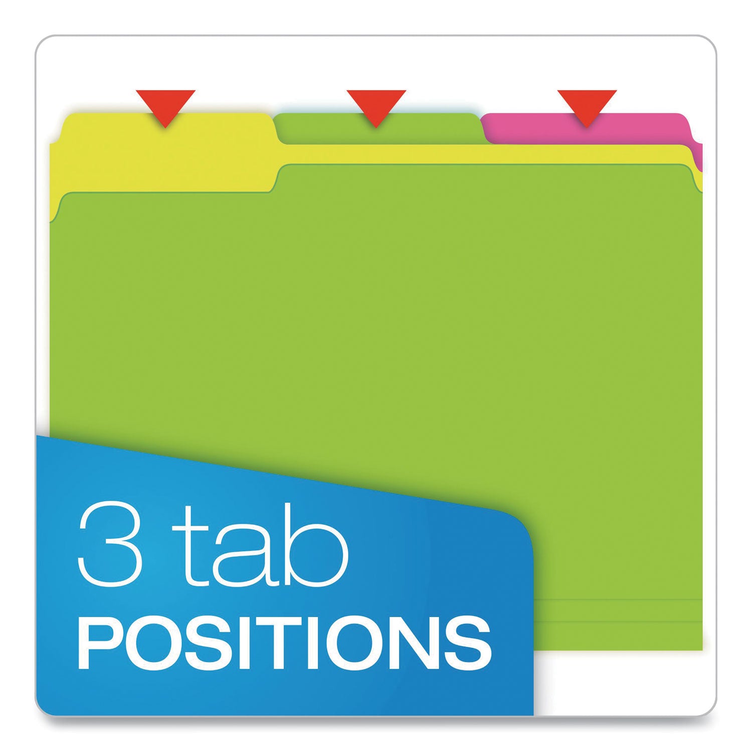 Pendaflex® Glow Twisted 3-Tab File Folder, 1/3-Cut Tabs: Assorted, Letter Size, 0.25" Expansion, Assorted Colors, 12/Pack