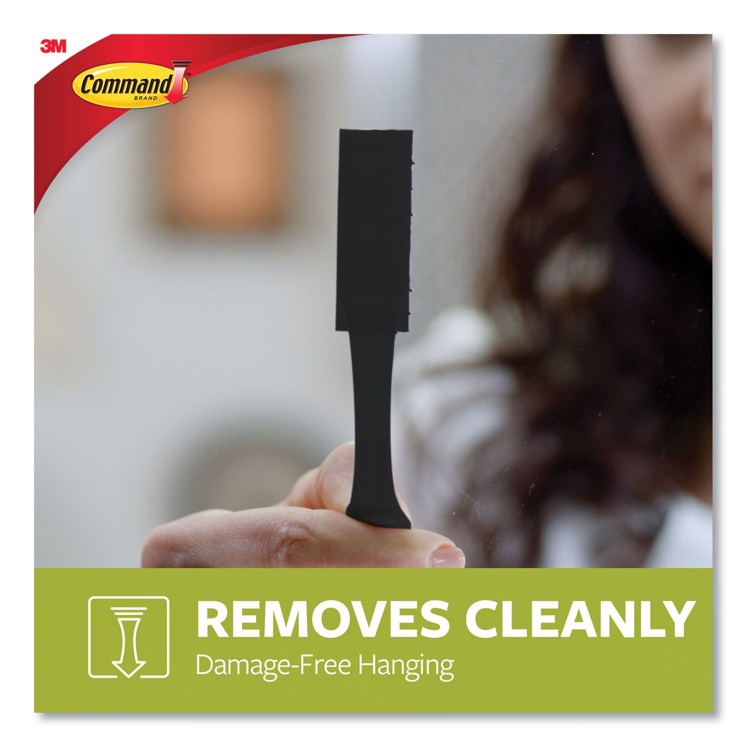 Command™ Bath Picture Hanging Strips, Large, Removable, Holds Up To 4 Lbs Per Pair, 0.75 X 3.65, Black, 12 Pairs/pack