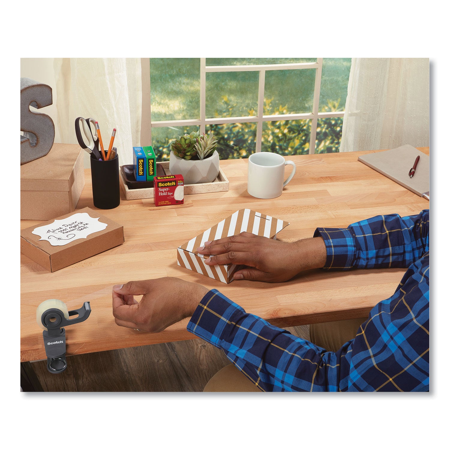 Scotch® Clip And Twist Desktop Tape Dispenser, With Tape Roll, 1" Core, Plastic, Gray