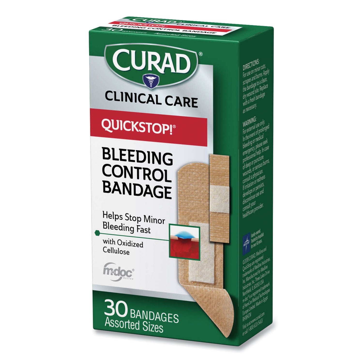 Curad® Quickstop Flex Fabric Bandages, Assorted, 30/box