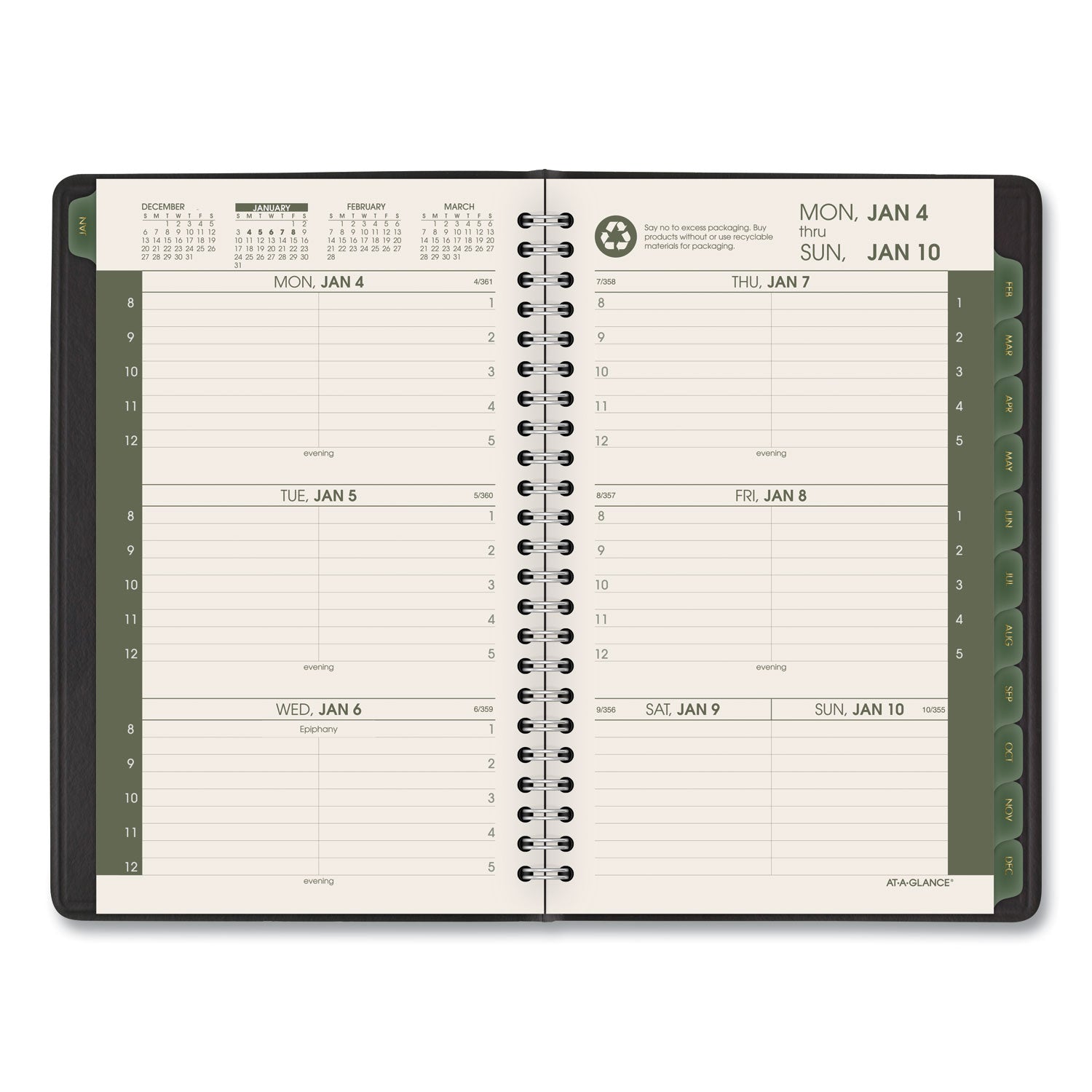 AT-A-GLANCE® Recycled Weekly Block Format Appointment Book, 8.5 x 5.5, Black Cover, 12-Month (Jan to Dec): 2025