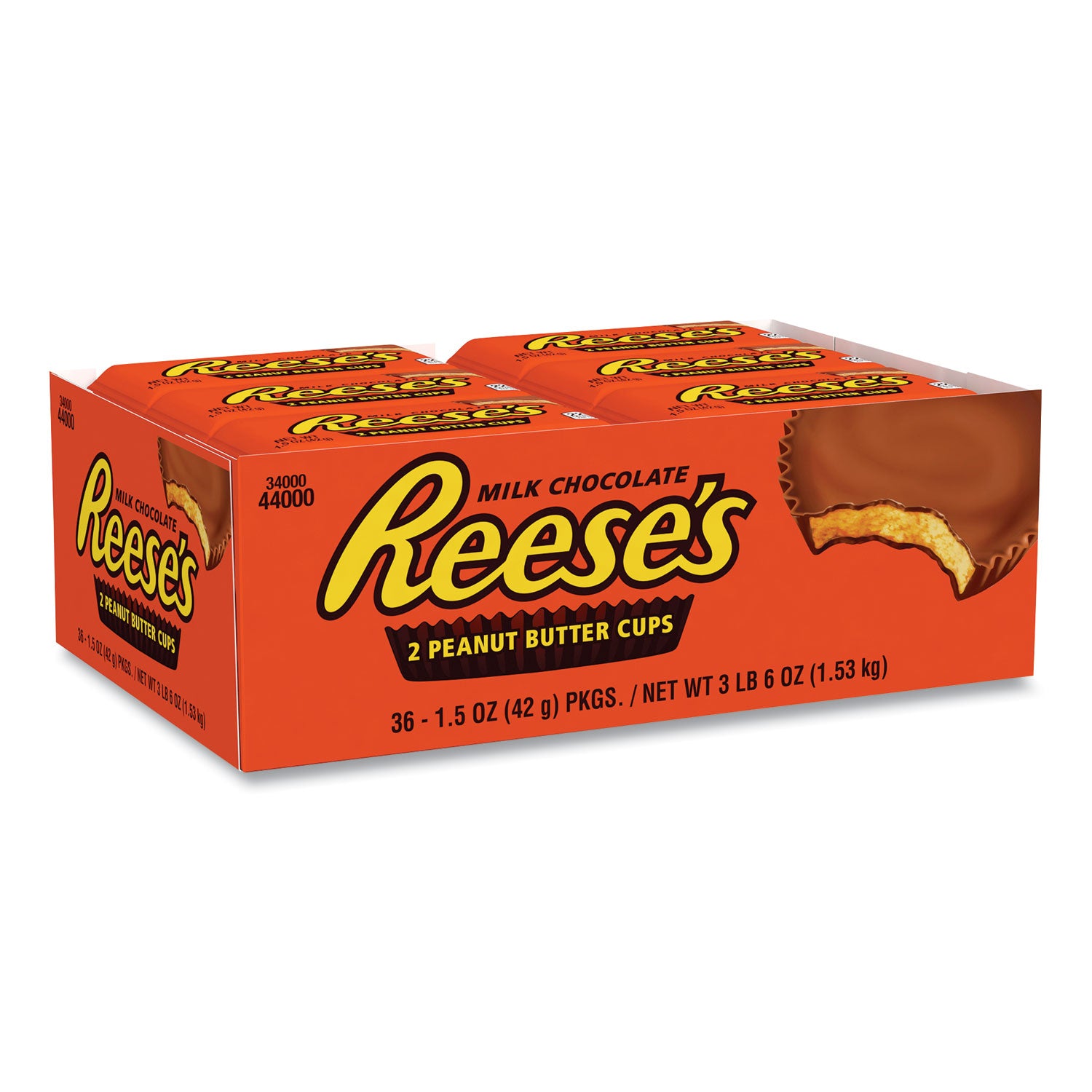 Reese's® Peanut Butter Cups Bar, Full Size, 1.5 oz Bar, 2 Cups/Bar, 36 Bars/Box