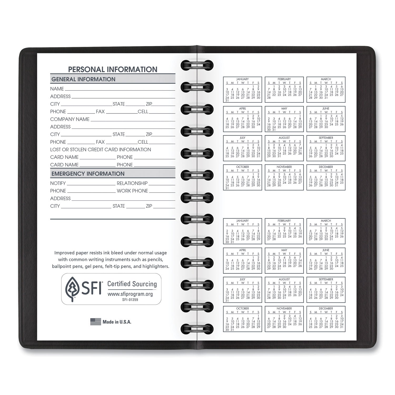 AT-A-GLANCE® Weekly Planner, 4.5 x 2.5, Black Cover, 12-Month (Jan to Dec): 2025