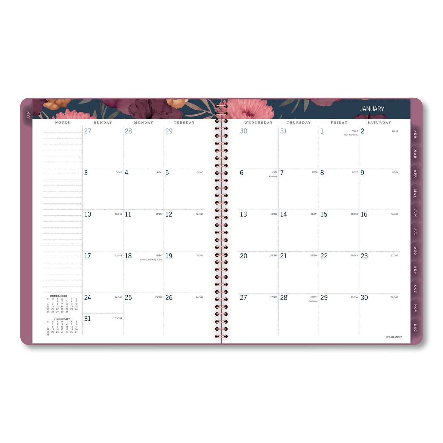 AT-A-GLANCE® Dark Romance Weekly/Monthly Planner, Floral Artwork, 11 x 8.5, Multicolor Cover, 13-Month: Jan 2025 to Jan 2026