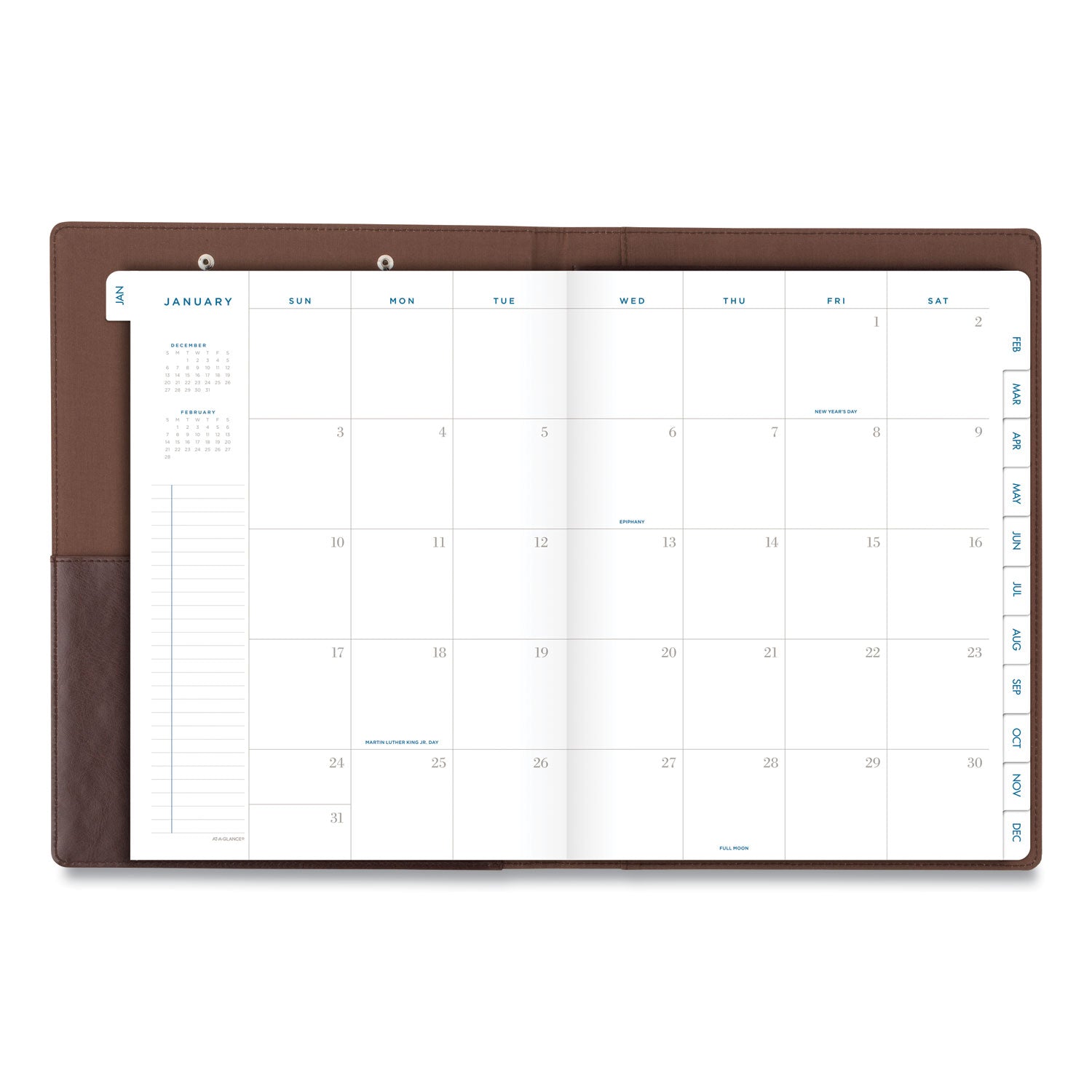 AT-A-GLANCE® Signature Collection Monthly Clipfolio, 11 x 8, Distressed Brown Cover, 13-Month: Jan 2025 to Jan 2026