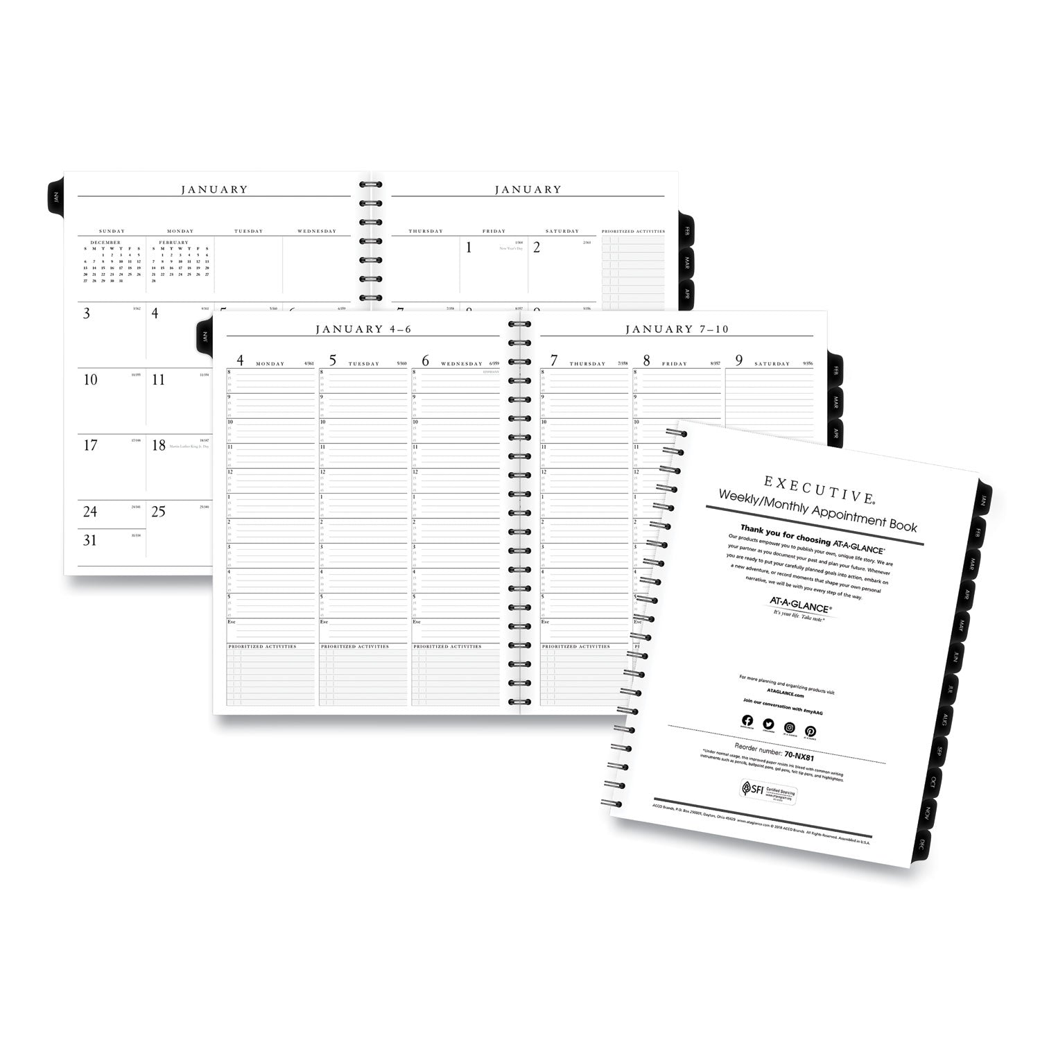 Executive Weekly/Monthly Planner Refill with 15-Minute Appointments, 11 x 8.25, White Sheets, 12-Month (Jan to Dec): 2025