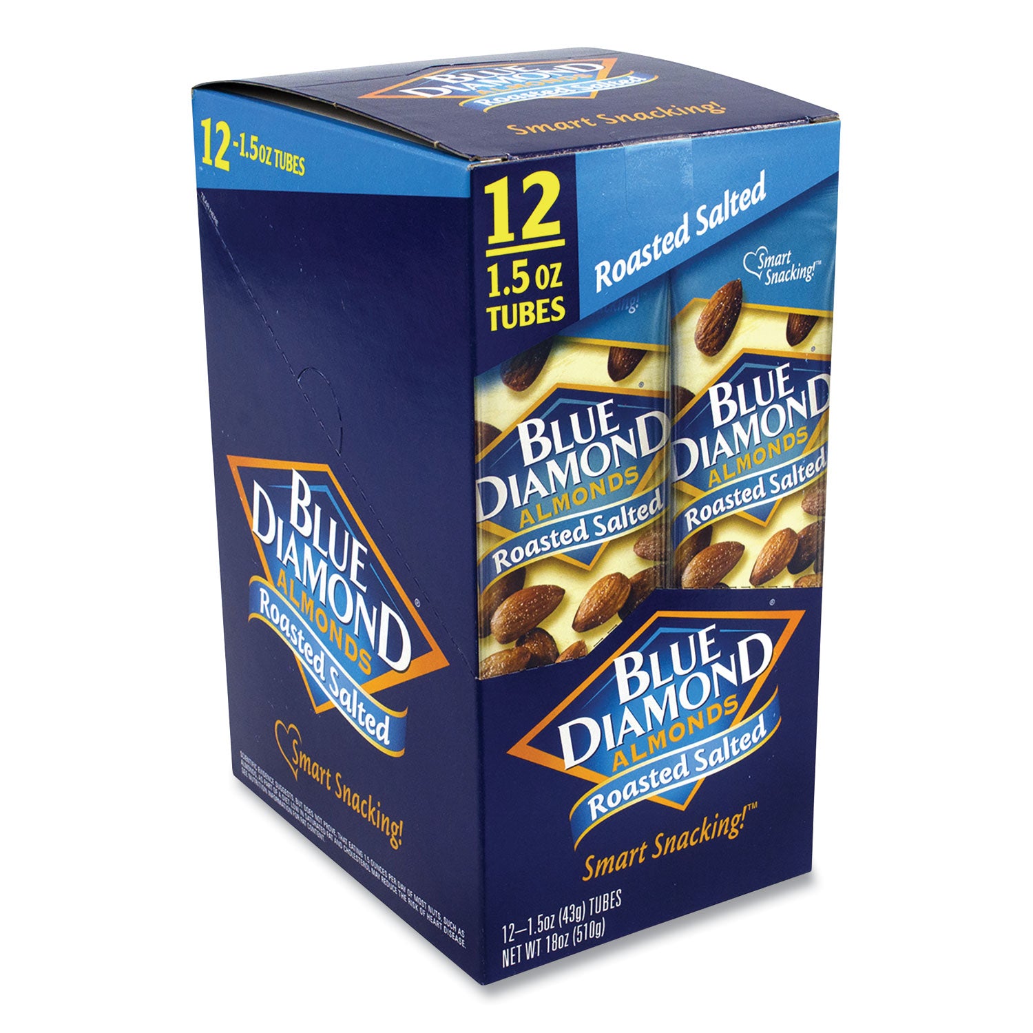 Blue Diamond® Roasted Salted Almonds, 1.5 oz Tube, 12 Tubes/Carton