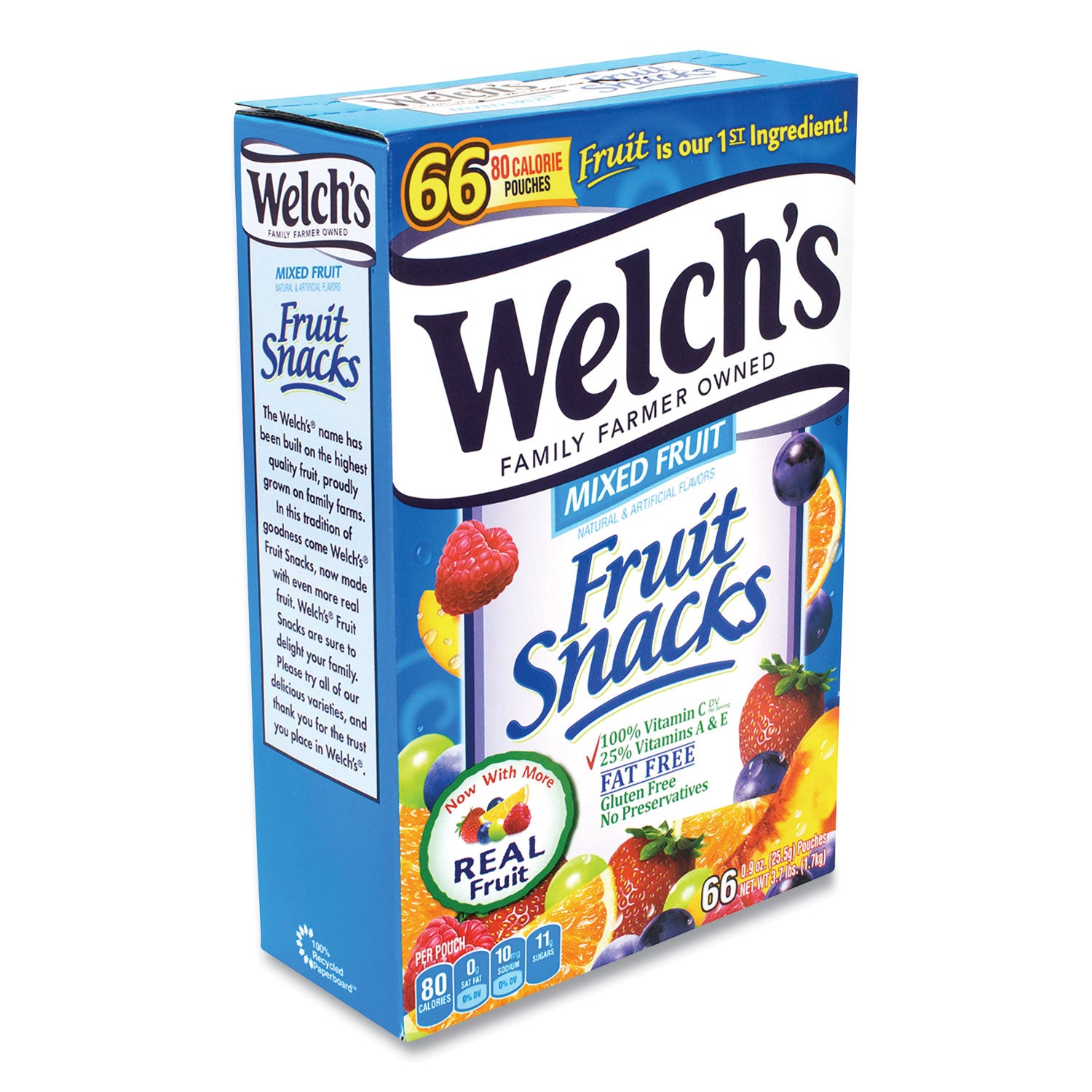 Fruit Snacks, Mixed Fruit, 0.9 oz Pouch, 66 Pouches/Box