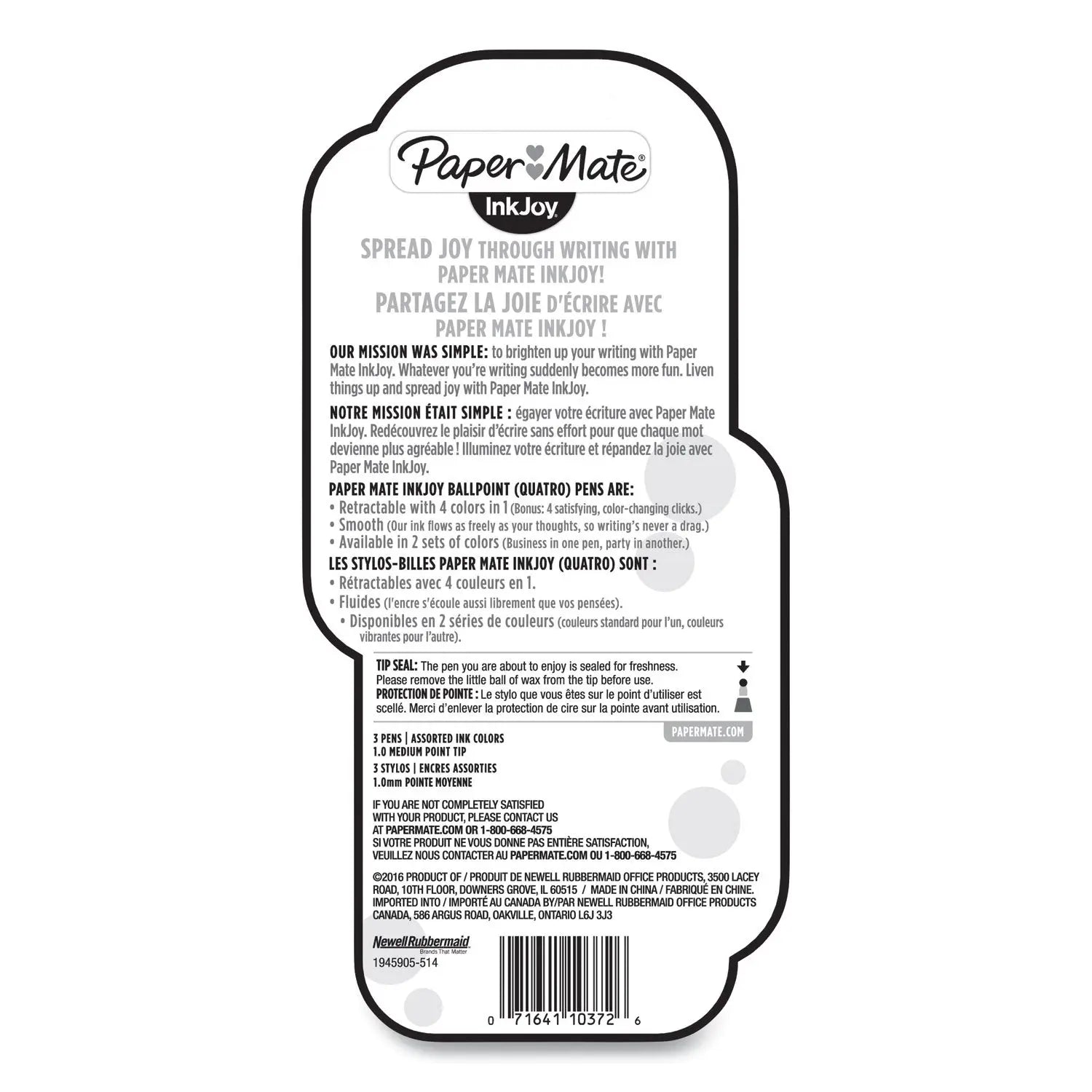 InkJoy Quatro Multi-Function Ballpoint Pen, Retractable, Medium 1mm, Assorted Business/Fashion Ink and Barrel Colors, 3/Pack Paper Mate® Flipcost