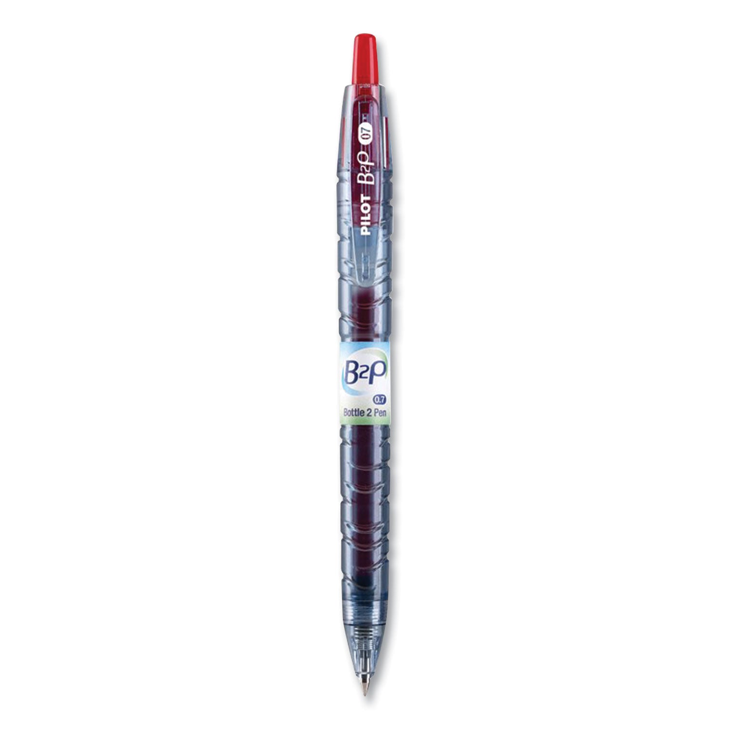 B2P Bottle-2-Pen Recycled Ballpoint Pen, Retractable, Fine 0.7 mm, Red Ink, Translucent Blue Barrel, Dozen
