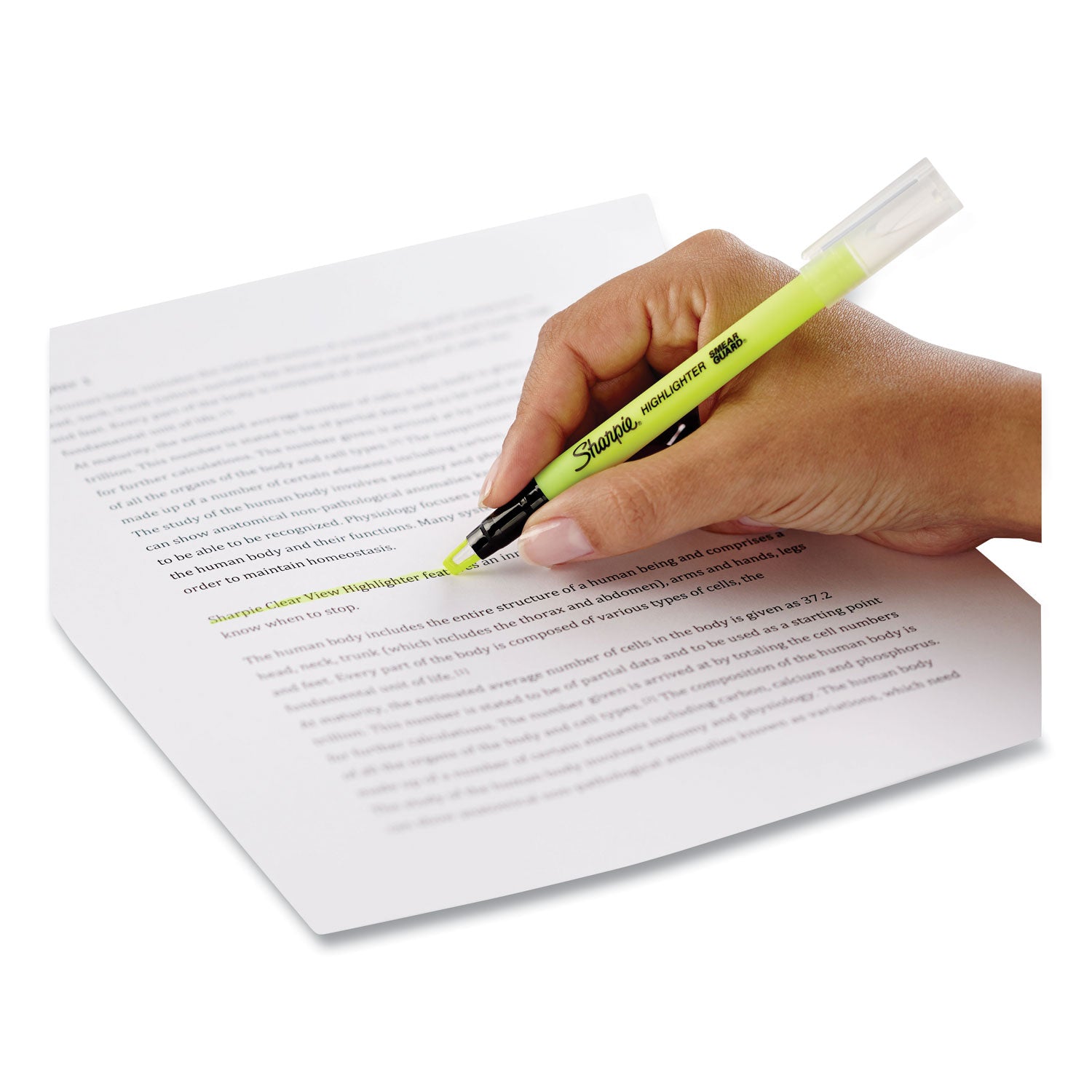 Sharpie® Clearview Pen-Style Highlighter, Fluorescent Yellow Ink, Chisel Tip, Yellow/black/clear Barrel, 3/pack