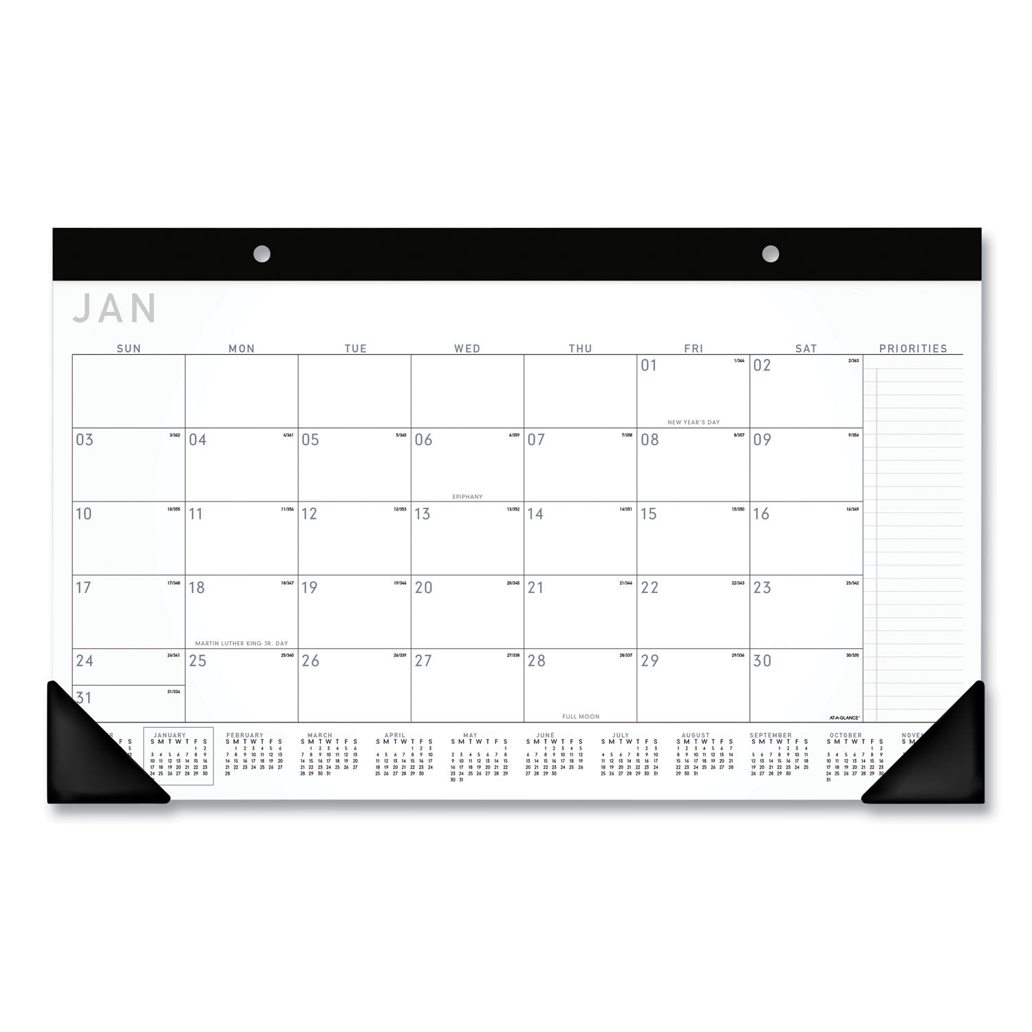 Contemporary Monthly Desk Pad, 18 x 11, White Sheets, Black Binding/Corners,12-Month (Jan to Dec): 2025