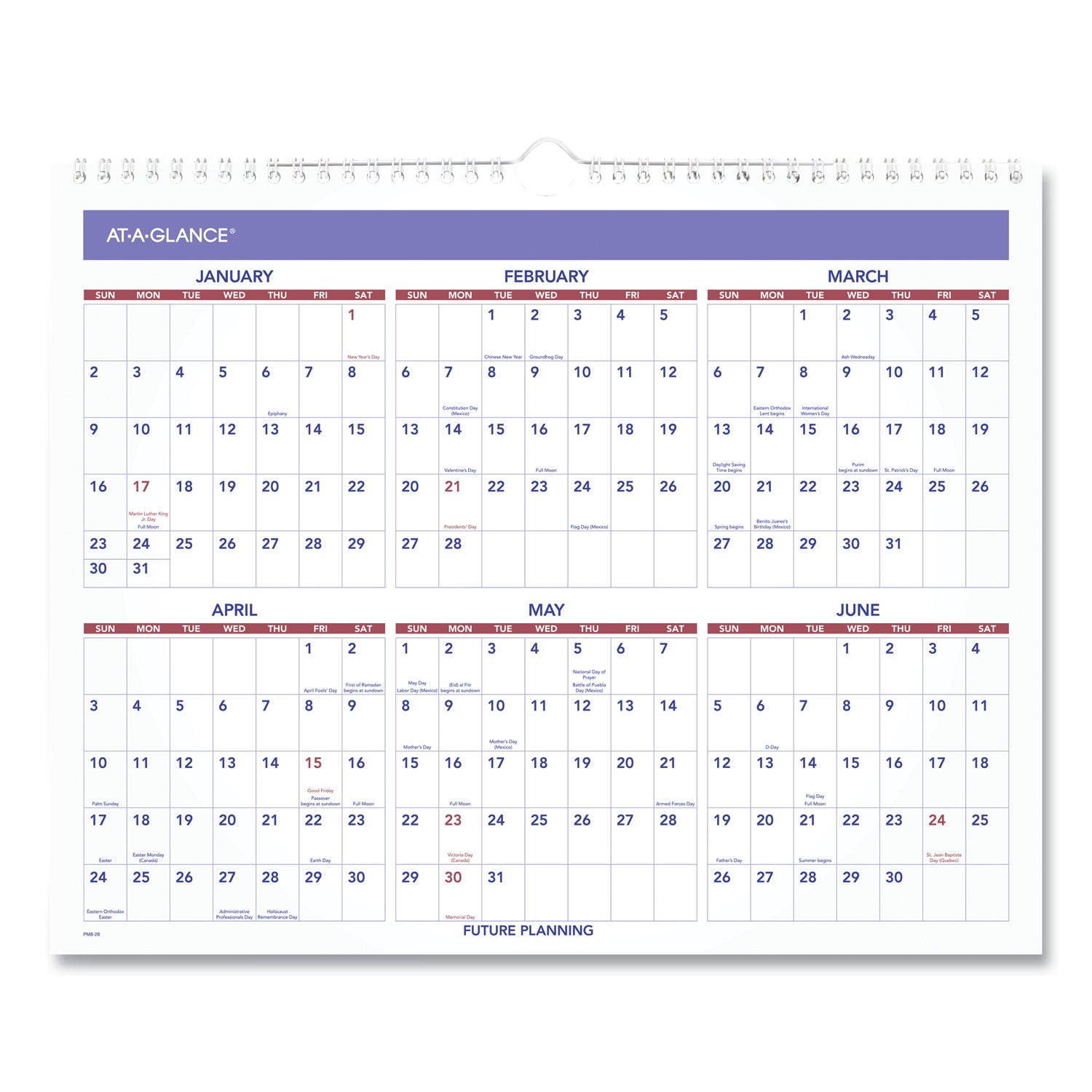 AT-A-GLANCE® Monthly Wall Calendar, 15 x 12, White/Red/Blue Sheets, 12-Month (Jan to Dec): 2025