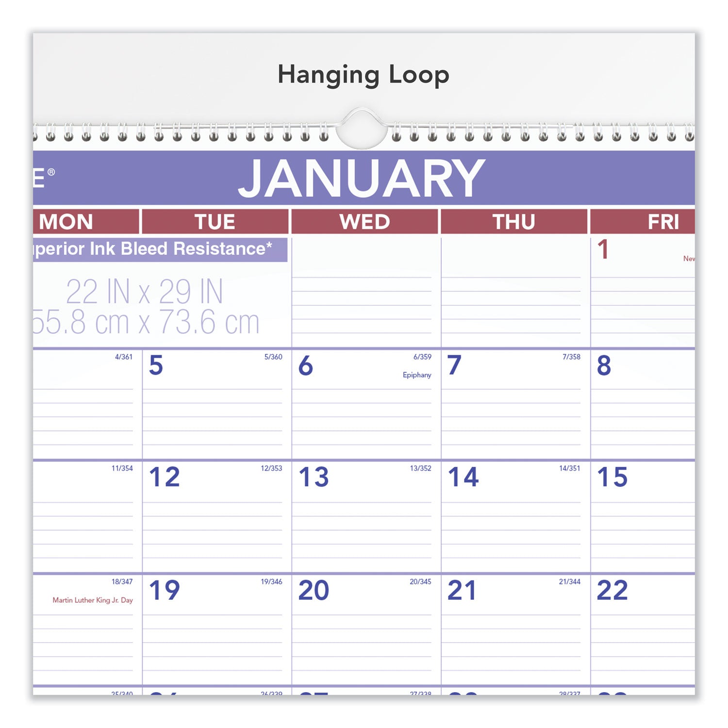 AT-A-GLANCE® Two-Month Wall Calendar, 22 x 29, White/Blue/Red Sheets, 12-Month (Jan to Dec): 2025