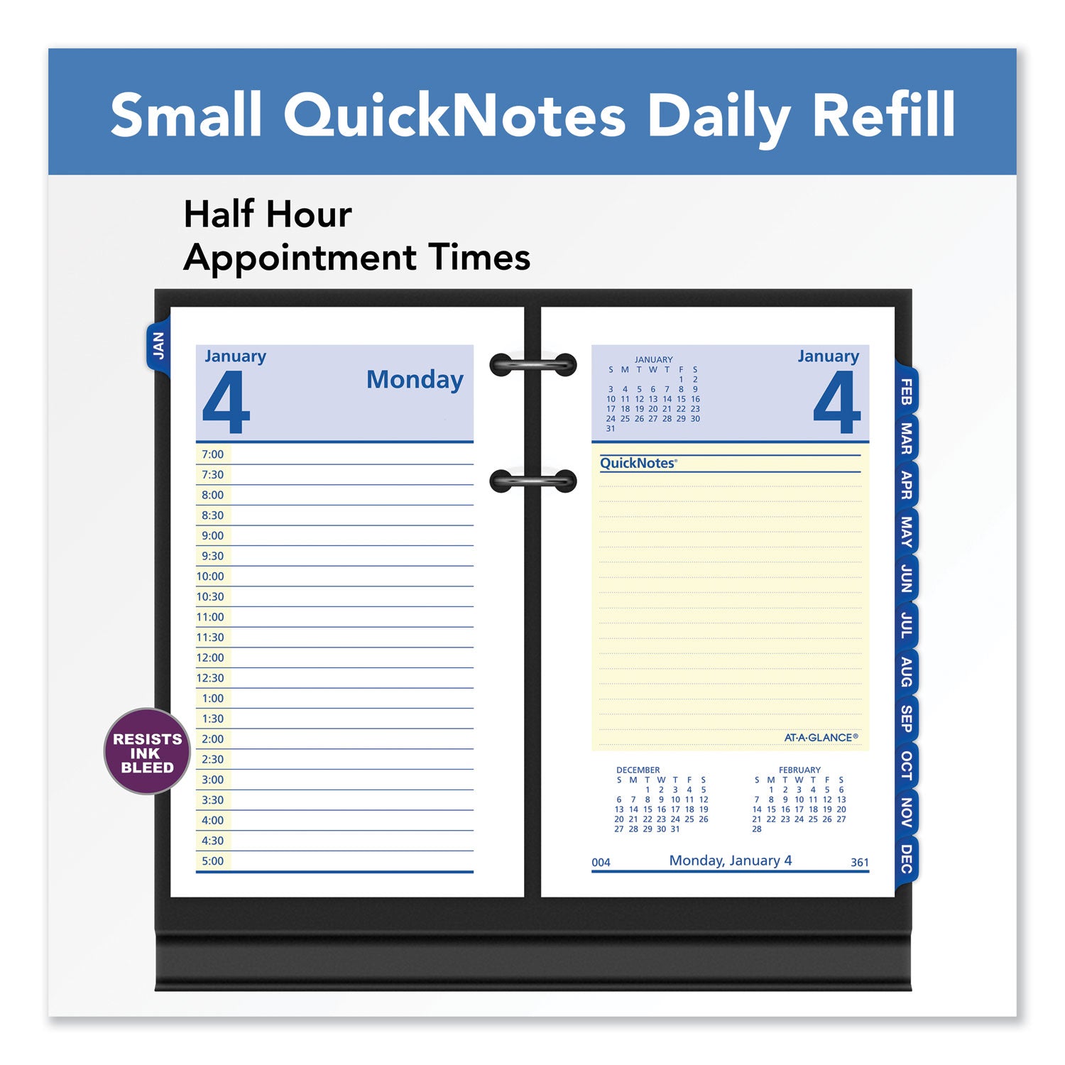 AT-A-GLANCE® QuickNotes Desk Calendar Refill, 3.5 x 6, White/Yellow/Blue Sheets, 12-Month (Jan to Dec): 2025