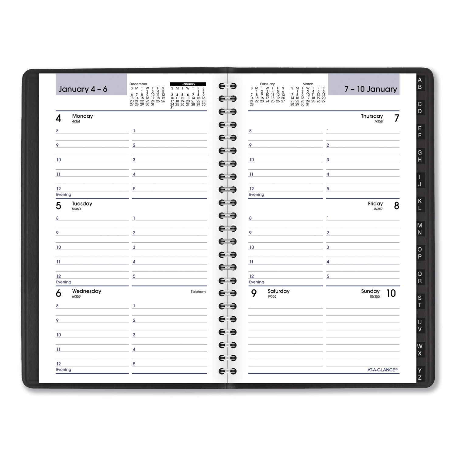 AT-A-GLANCE® DayMinder Block Format Weekly Appointment Book, Tabbed Telephone/Add Section, 8.5 x 5.5, Black, 12-Month (Jan to Dec): 2025