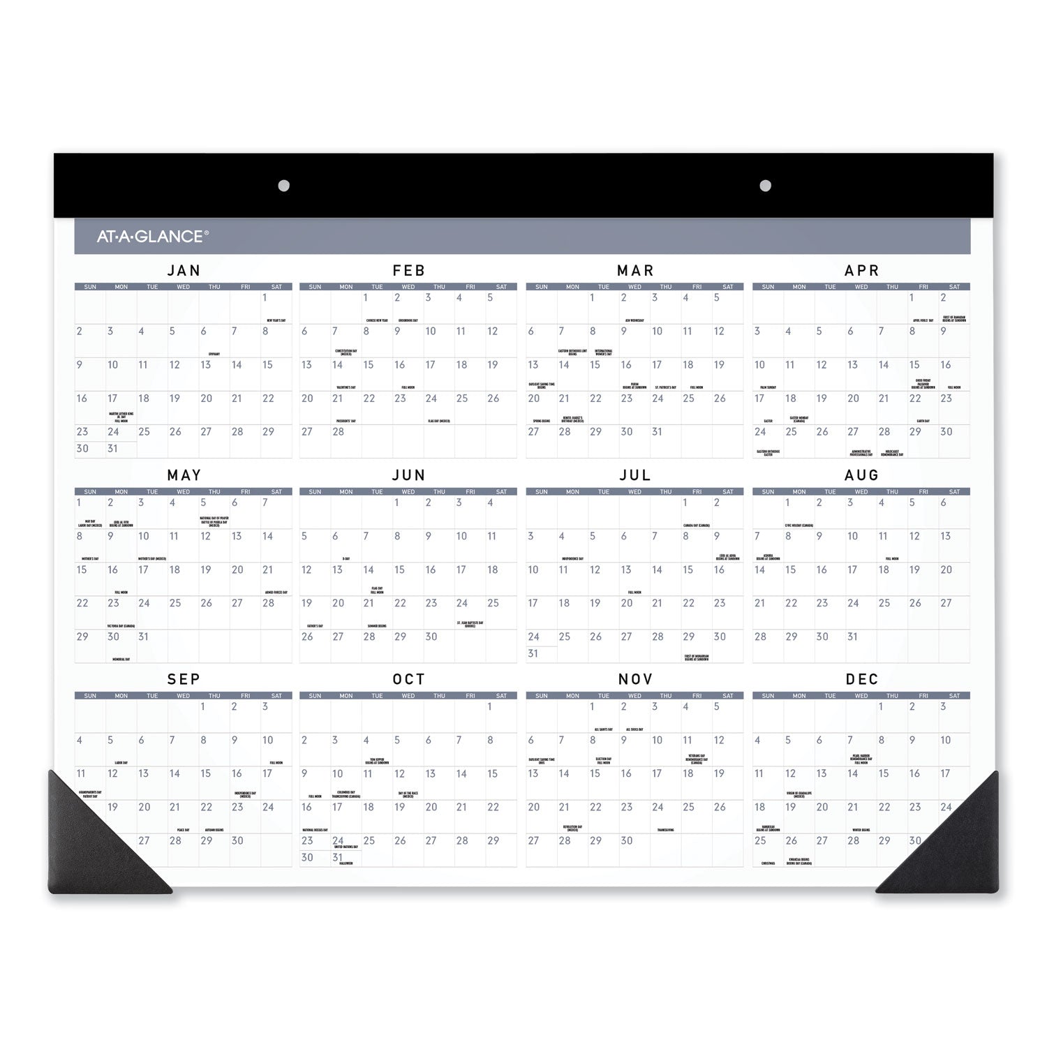 AT-A-GLANCE® Contemporary Monthly Desk Pad, 22 x 17, White Sheets, Black Binding/Corners,12-Month (Jan to Dec): 2025