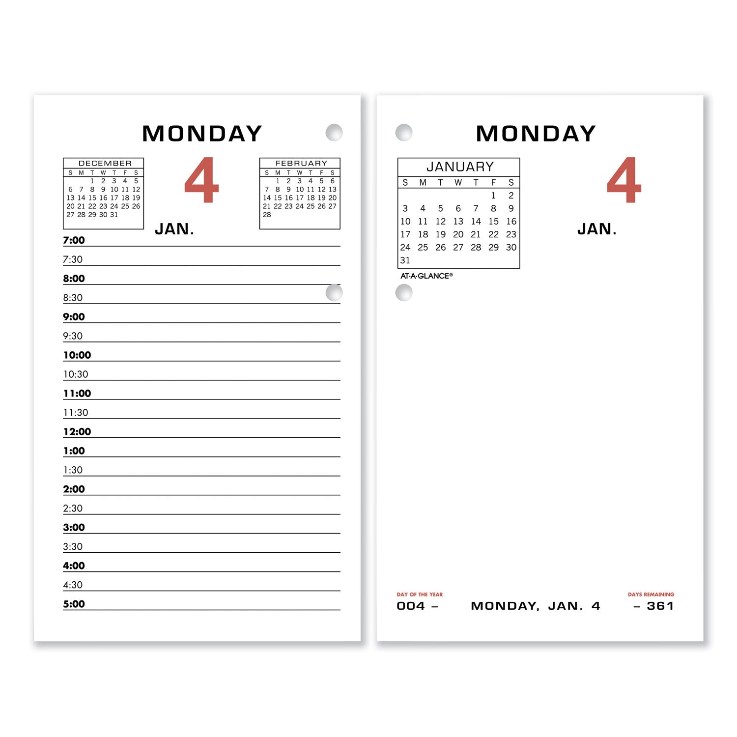 Two-Color Desk Calendar Refill, 3.5 x 6, White Sheets, 12-Month (Jan to Dec): 2025