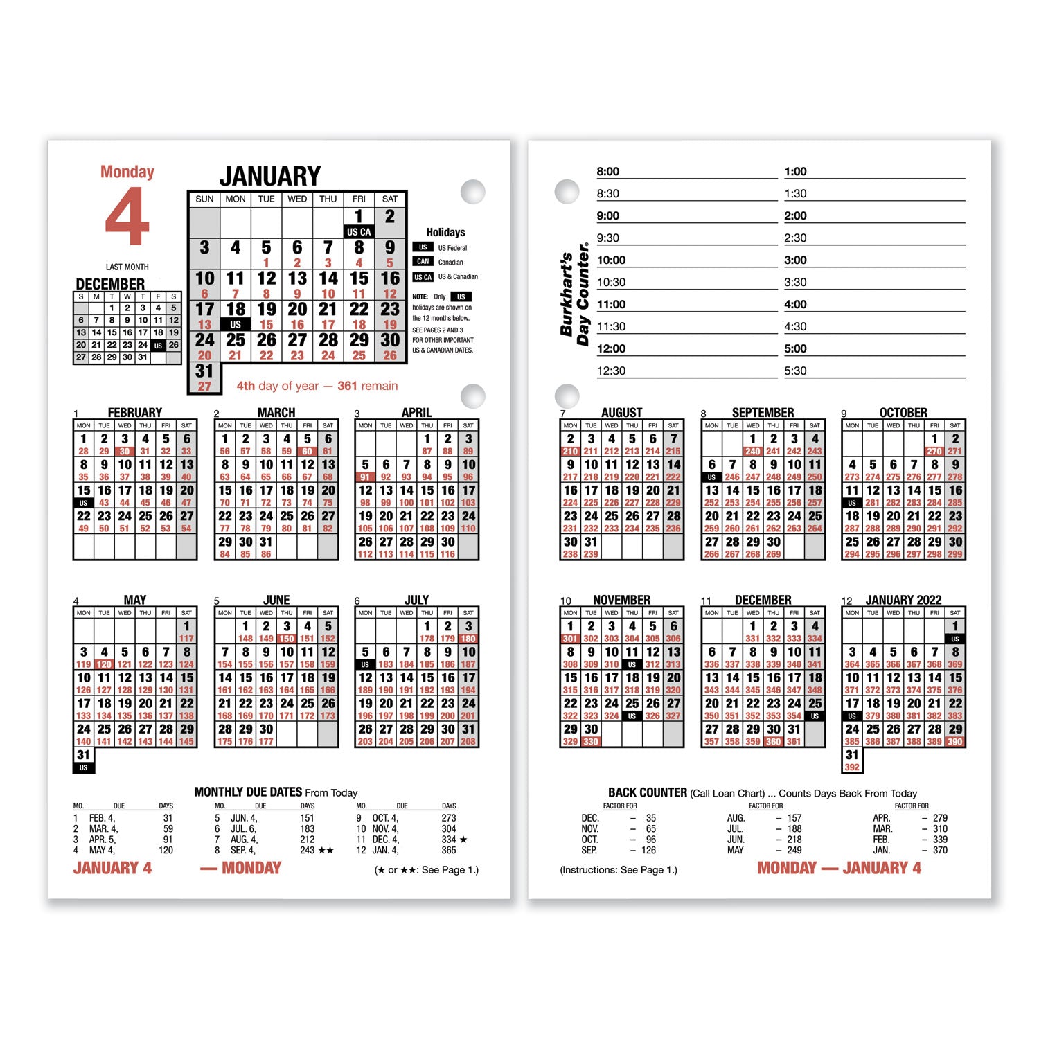Burkhart's Day Counter Desk Calendar Refill, 4.5 x 7.38, White Sheets, 12-Month (Jan to Dec): 2025