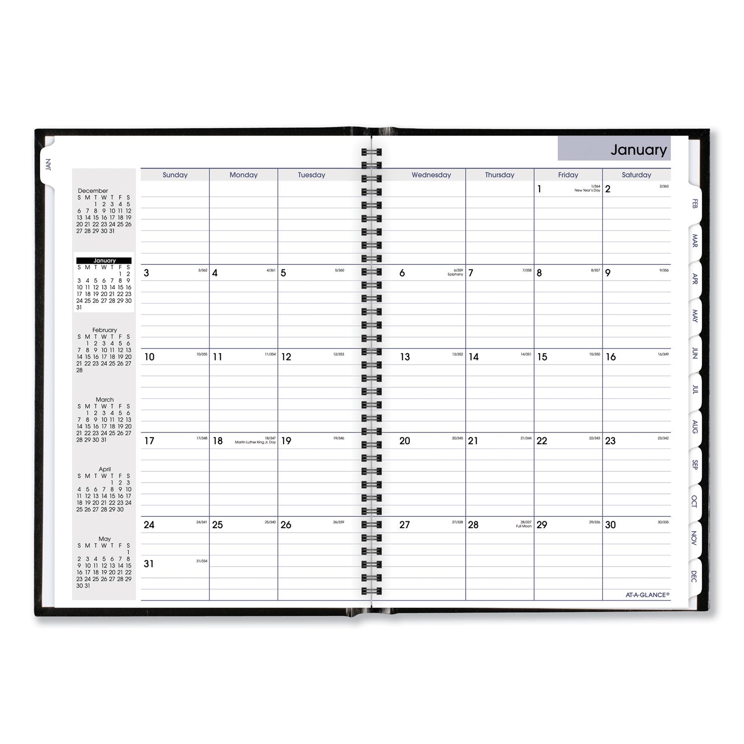 AT-A-GLANCE® DayMinder Hard-Cover Monthly Planner, Ruled Blocks, 11.75 x 8, Black Cover, 14-Month: Dec 2024 to Jan 2026