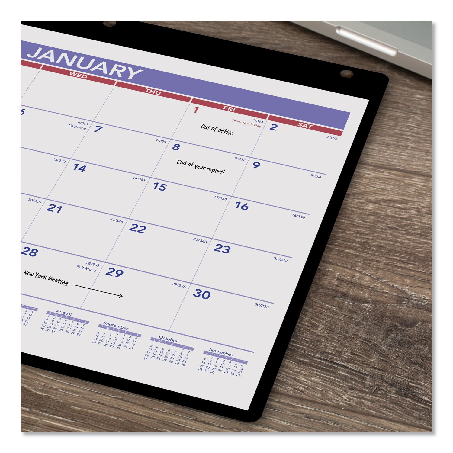 AT-A-GLANCE® Monthly Desk/Wall Calendar with Plastic Backboard and Bonus Pages, 11 x 8, White/Violet/Red Sheets, 12-Month (Jan-Dec): 2025