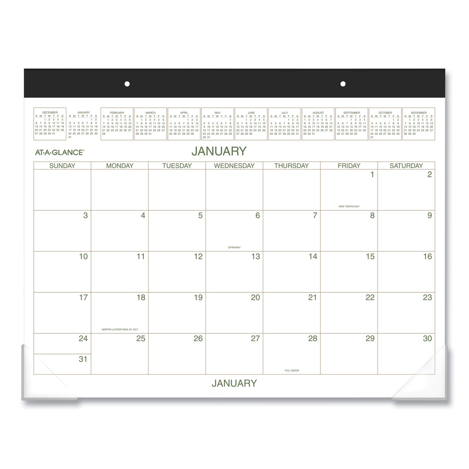 Two-Color Desk Pad, 22 x 17, White Sheets, Black Binding, Clear Corners, 12-Month (Jan to Dec): 2025