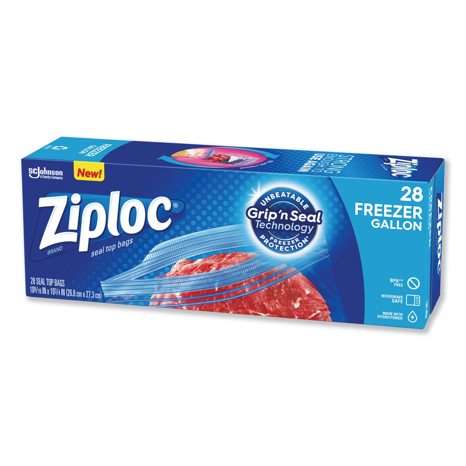 Ziploc® Zipper Freezer Bags, 1 gal, 9.6" x 12.1", Clear, 28/Box