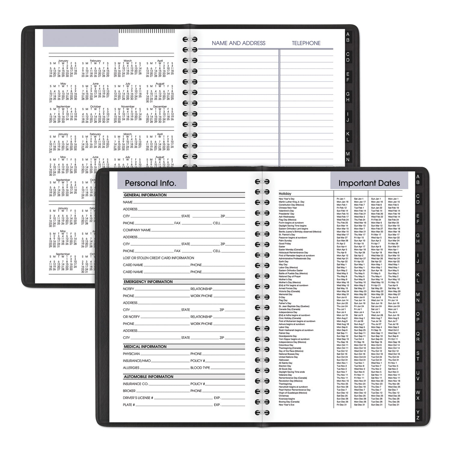 AT-A-GLANCE® DayMinder Block Format Weekly Appointment Book, Tabbed Telephone/Add Section, 8.5 x 5.5, Black, 12-Month (Jan to Dec): 2025