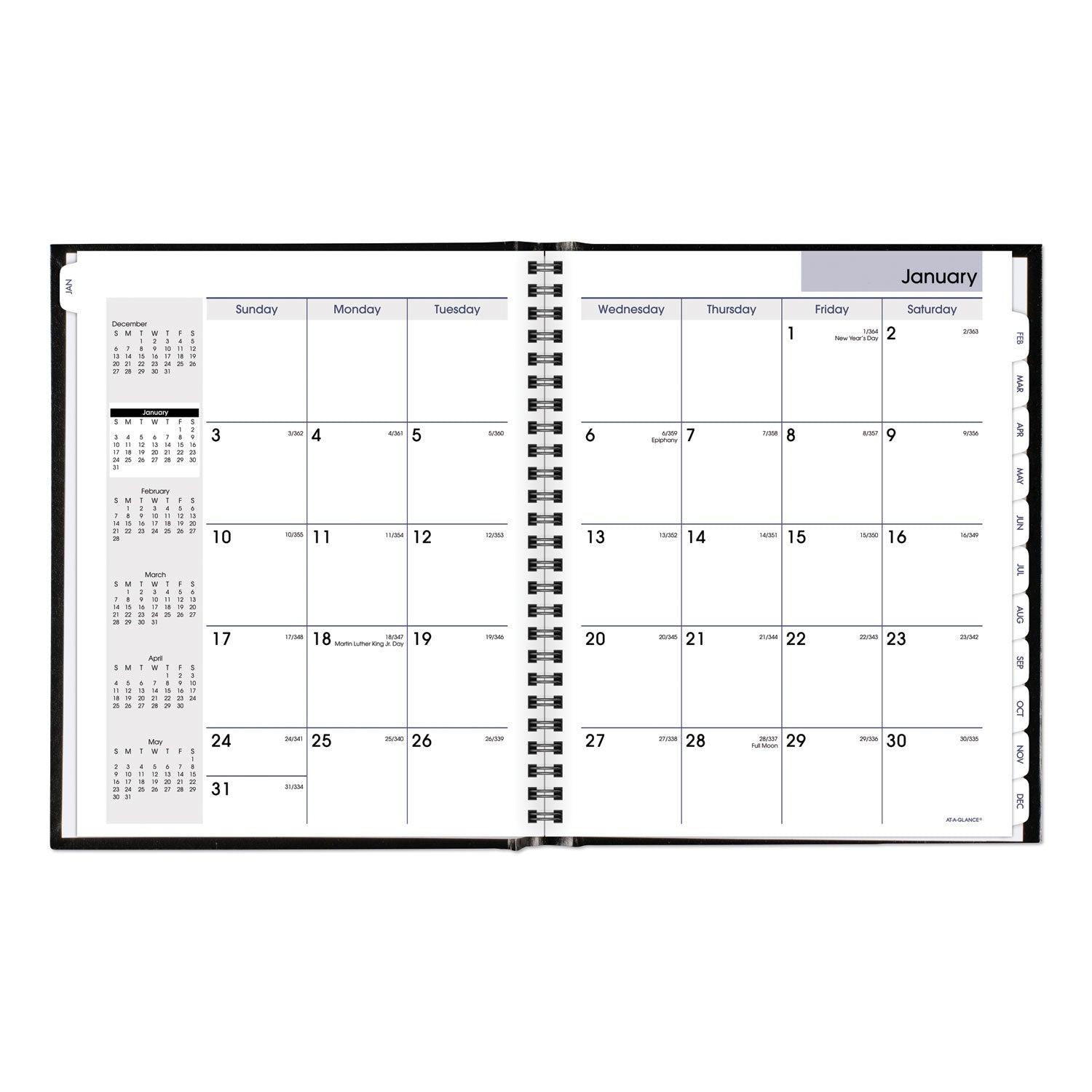 AT-A-GLANCE® DayMinder Hard-Cover Monthly Planner with Memo Section, Unruled Blocks, 8.5 x 7, Black Cover, 12-Month (Jan to Dec): 2025